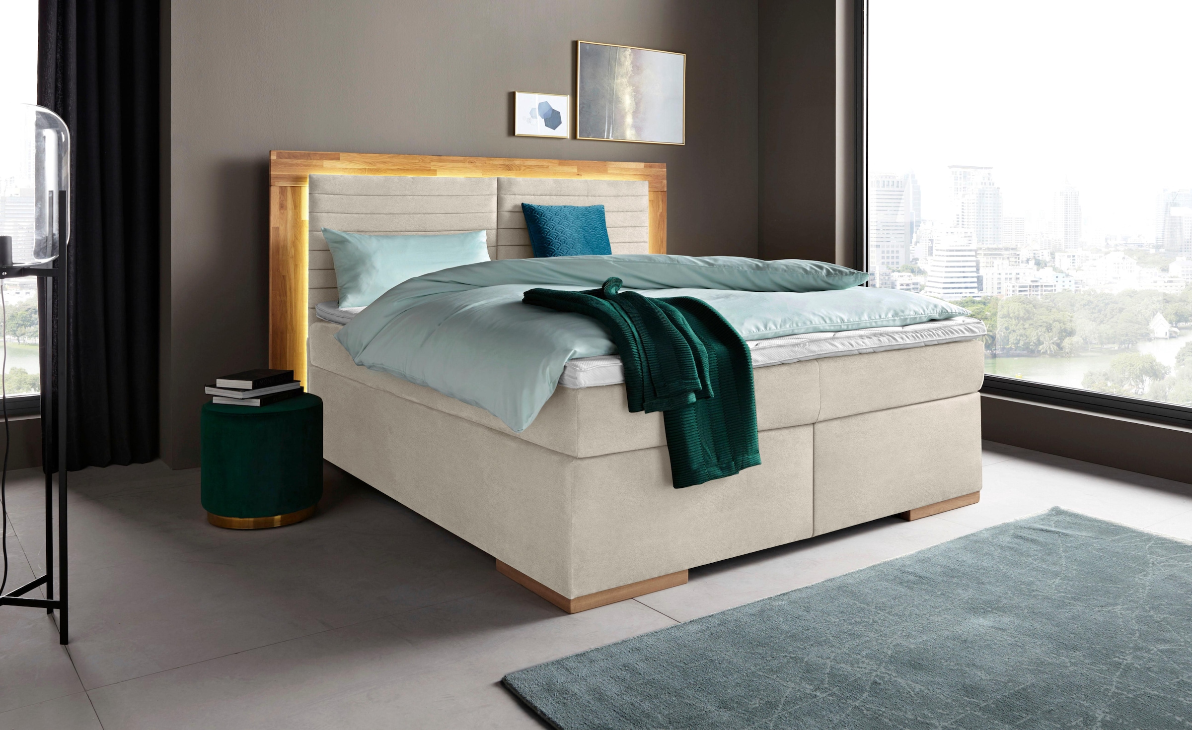 Home affaire Boxspringbett "Cup" mit LED-Beleuchtung, Massivholzrahmen und günstig online kaufen