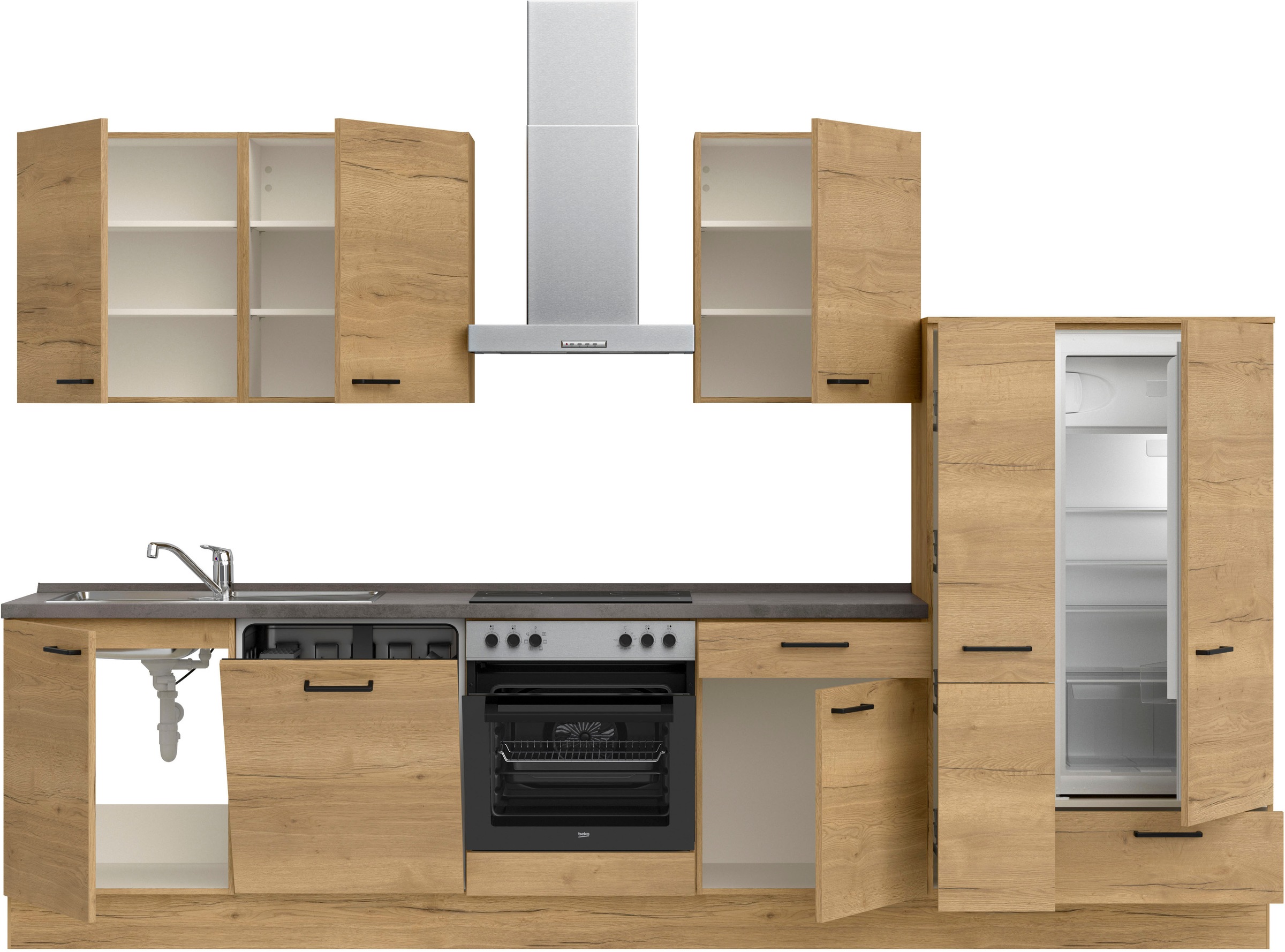 nobilia® Küchenzeile »"Structura I"«, vormontiert, Ausrichtung wählbar, Breite 330 cm, wahlw. mit E-Geräten