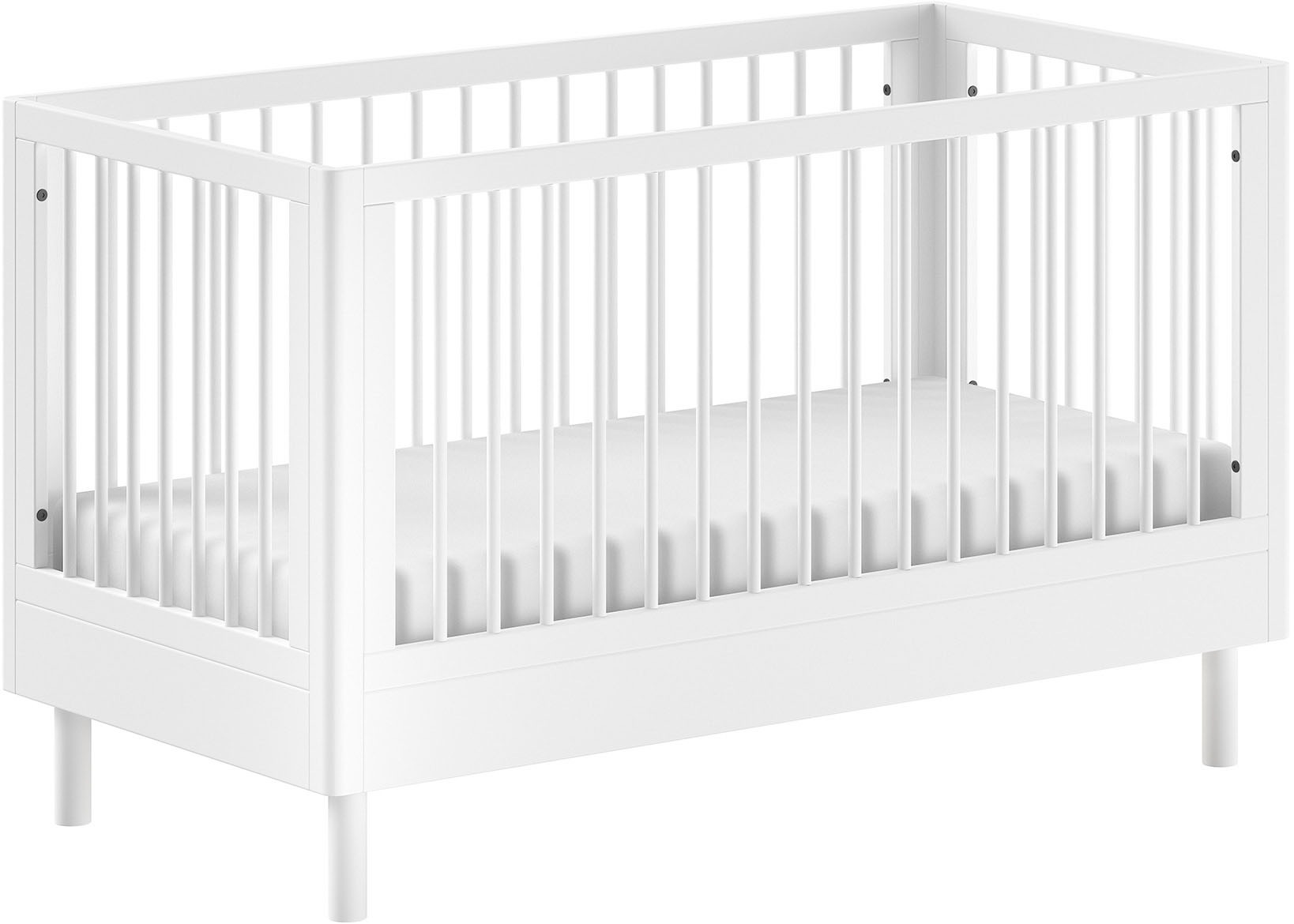 Vipack Babybett "Forrest, aus massiver Buche weiß lackiert, zeitloses Design" 3-fach höhenverstellbarer Lattenrost, sehr stabil gebaut