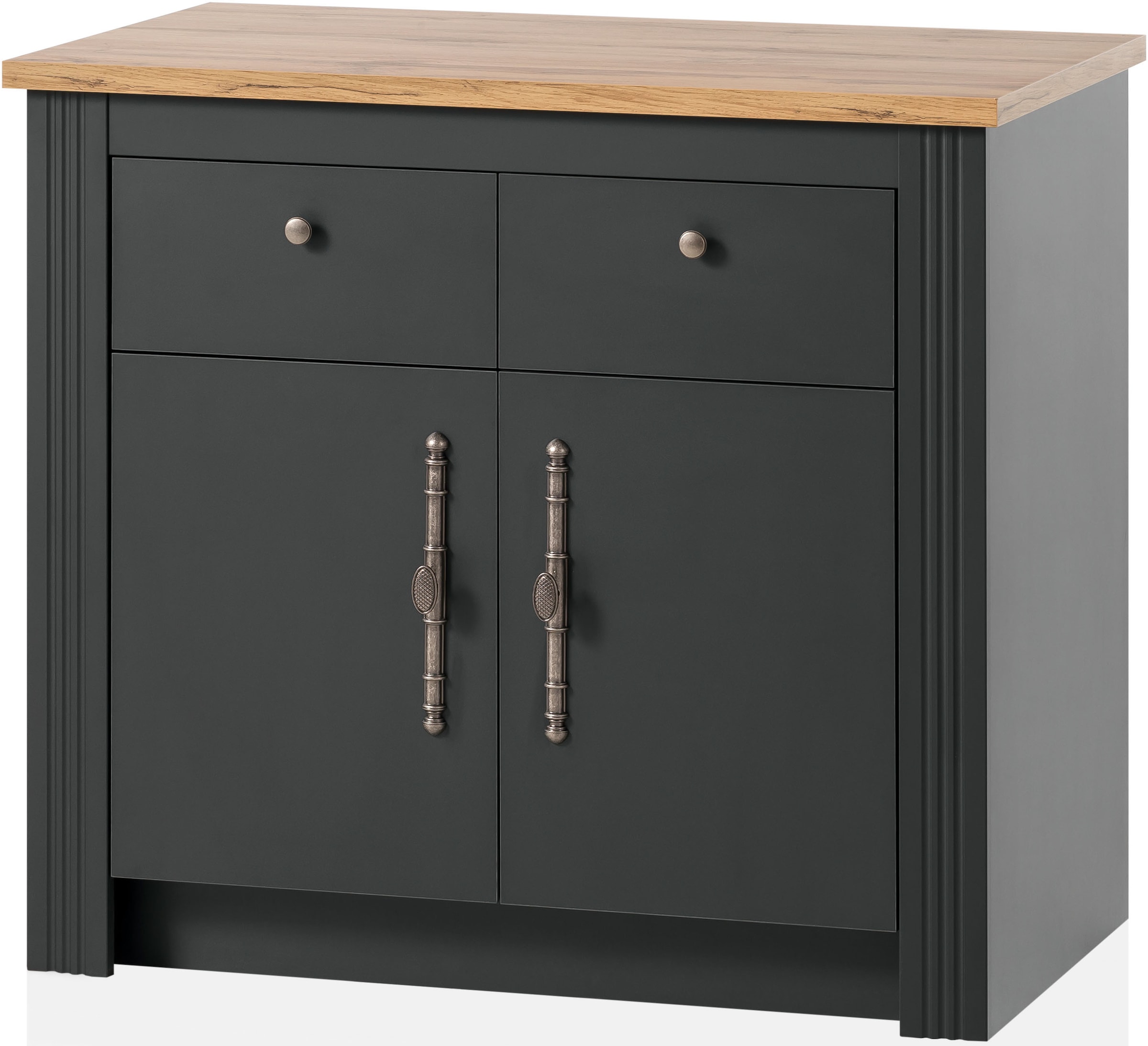 KOCHSTATION Küchenzeile »KS-Westminster, Pantryküche im Landhaus Stil, hochwertige Metallgriffe«, (Set), Breite 294 cm, Kommoden, Wandpaneel, Hängeschrank, Herdumbau