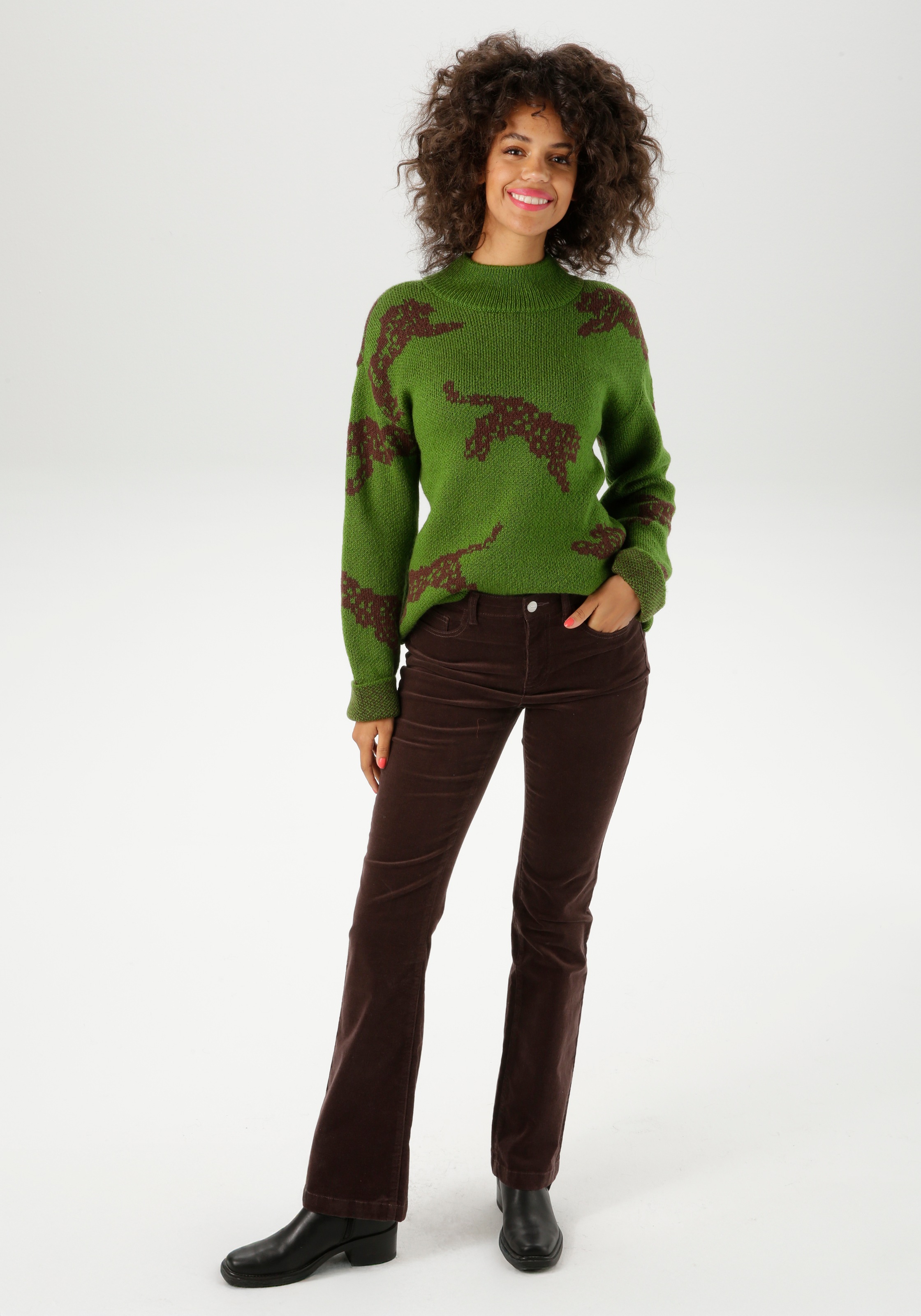 Aniston CASUAL Strickpullover, mit eingestrickten Leoparden - NEUE KOLLEKTION