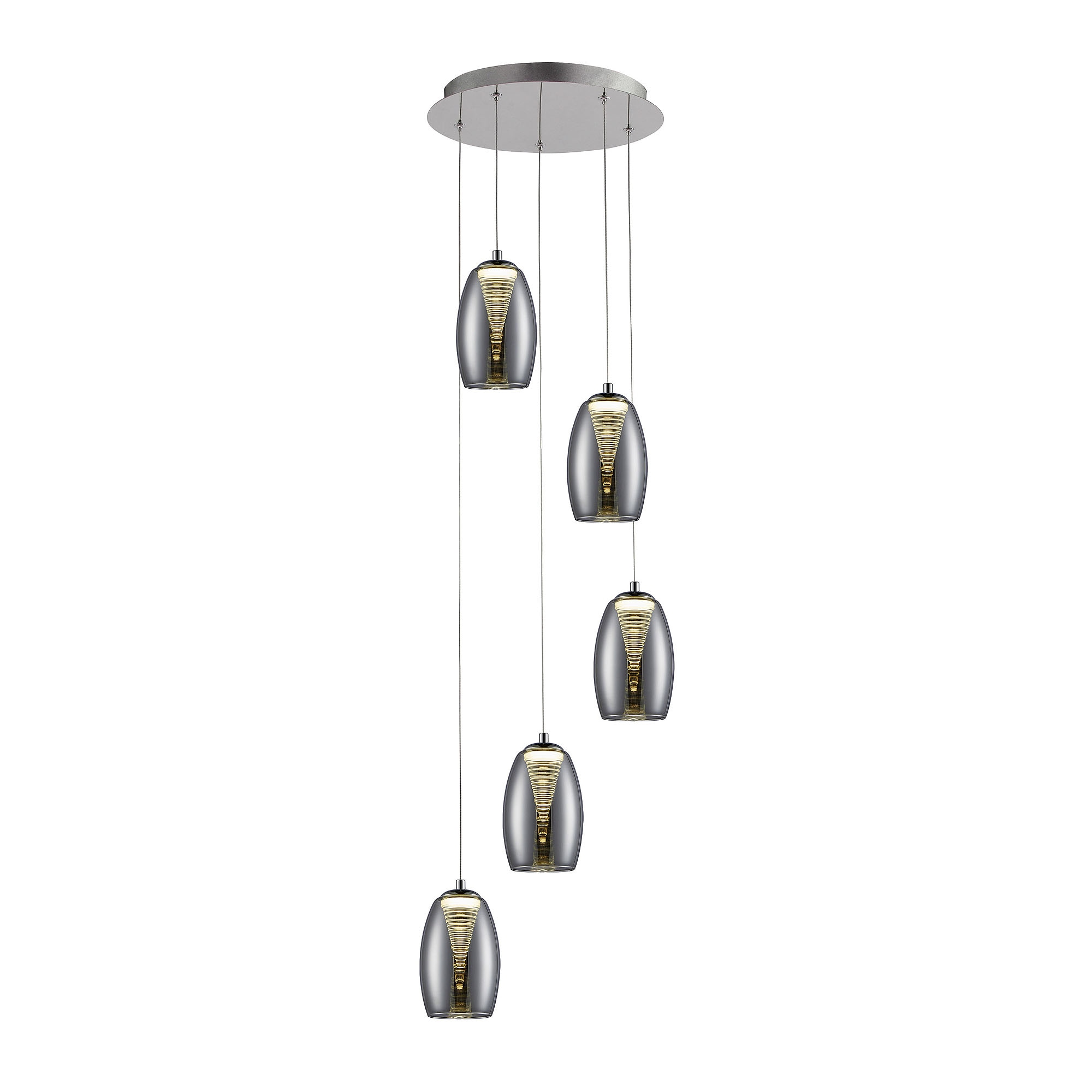 BRILLIANT Pendelleuchte "Metropolis", 5, Ø 33cm H: 180cm, 1 Stk., grau, Esszimmer, Leuchten, LED Hängelampe 5flg chrom/rauchglas easyDim