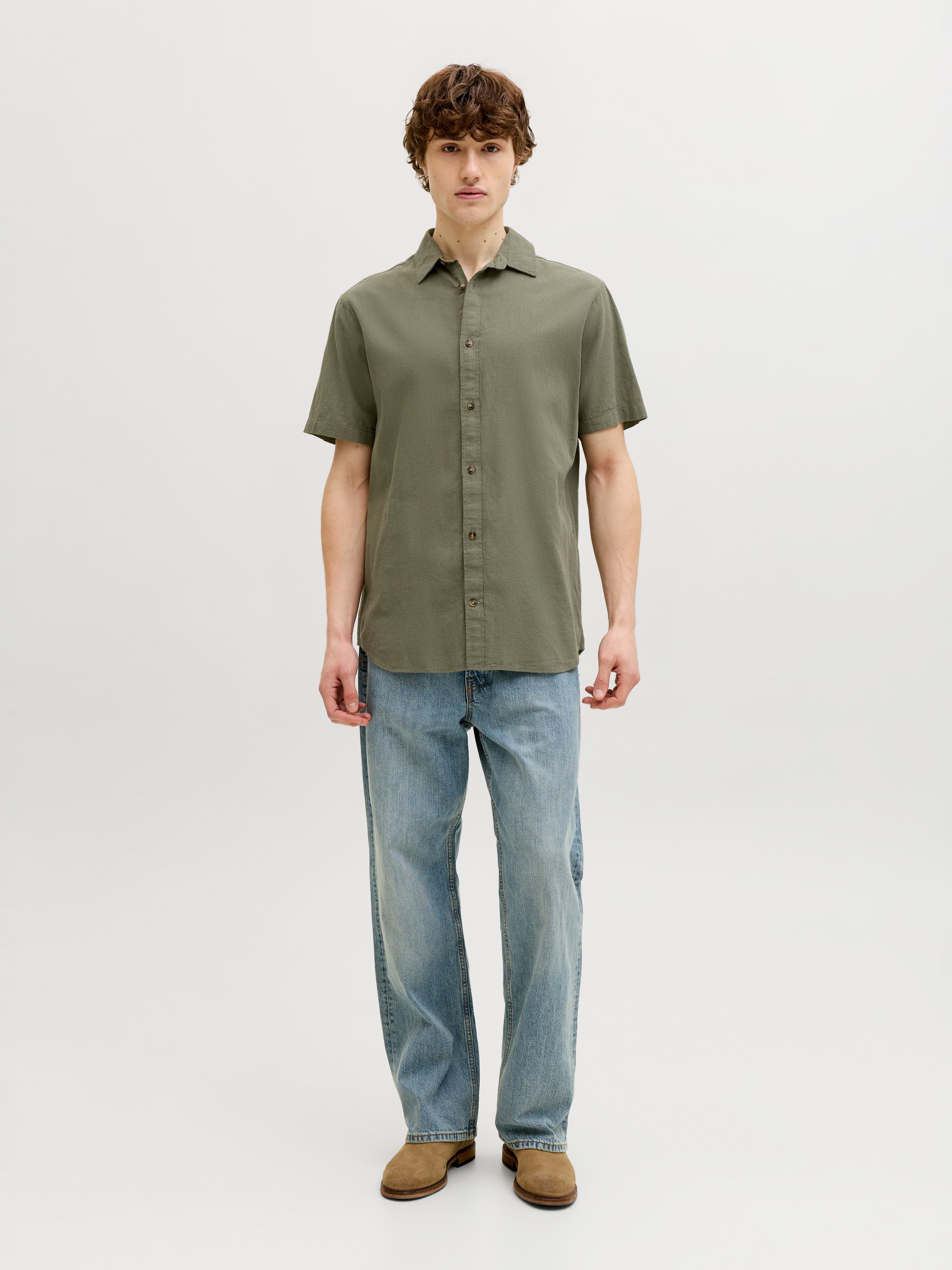 Jack & Jones Chemise à Manches Courtes Summer Linen Dusty Olive S Homme 3