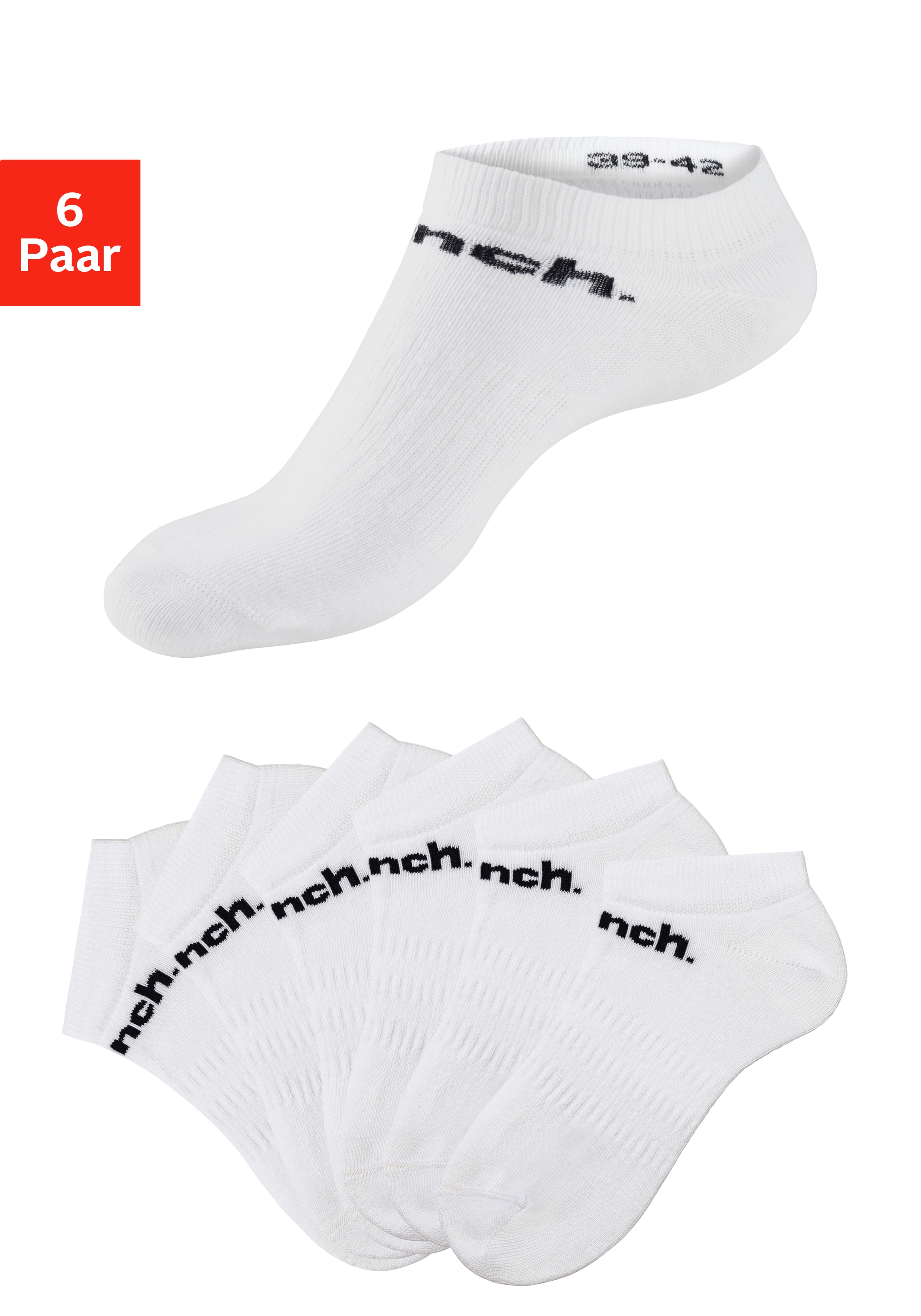 Bench. Sportsocken "Damen Herren Sneaker Socken, Laufsocken niedrige Socken" Packung, 6 Paar tlg. Sneakersocken mit klassischem Logoschriftzug