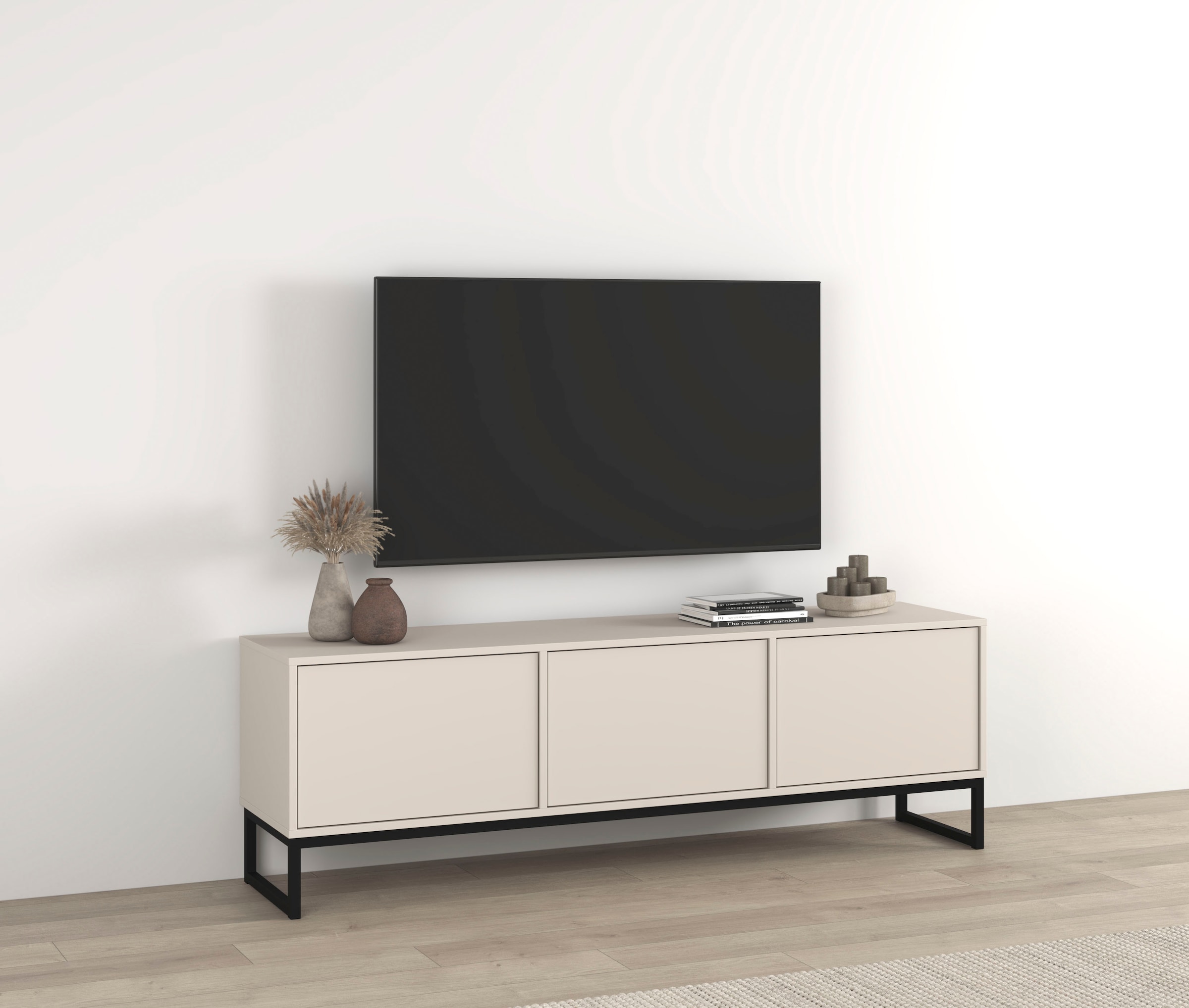 OTTO home Lowboard »Loft, Breite 157 cm, TV-Board 3 Klappen, Metallkufen« TV-Kommode mit viel Stauraum, push-to-open-Funktion