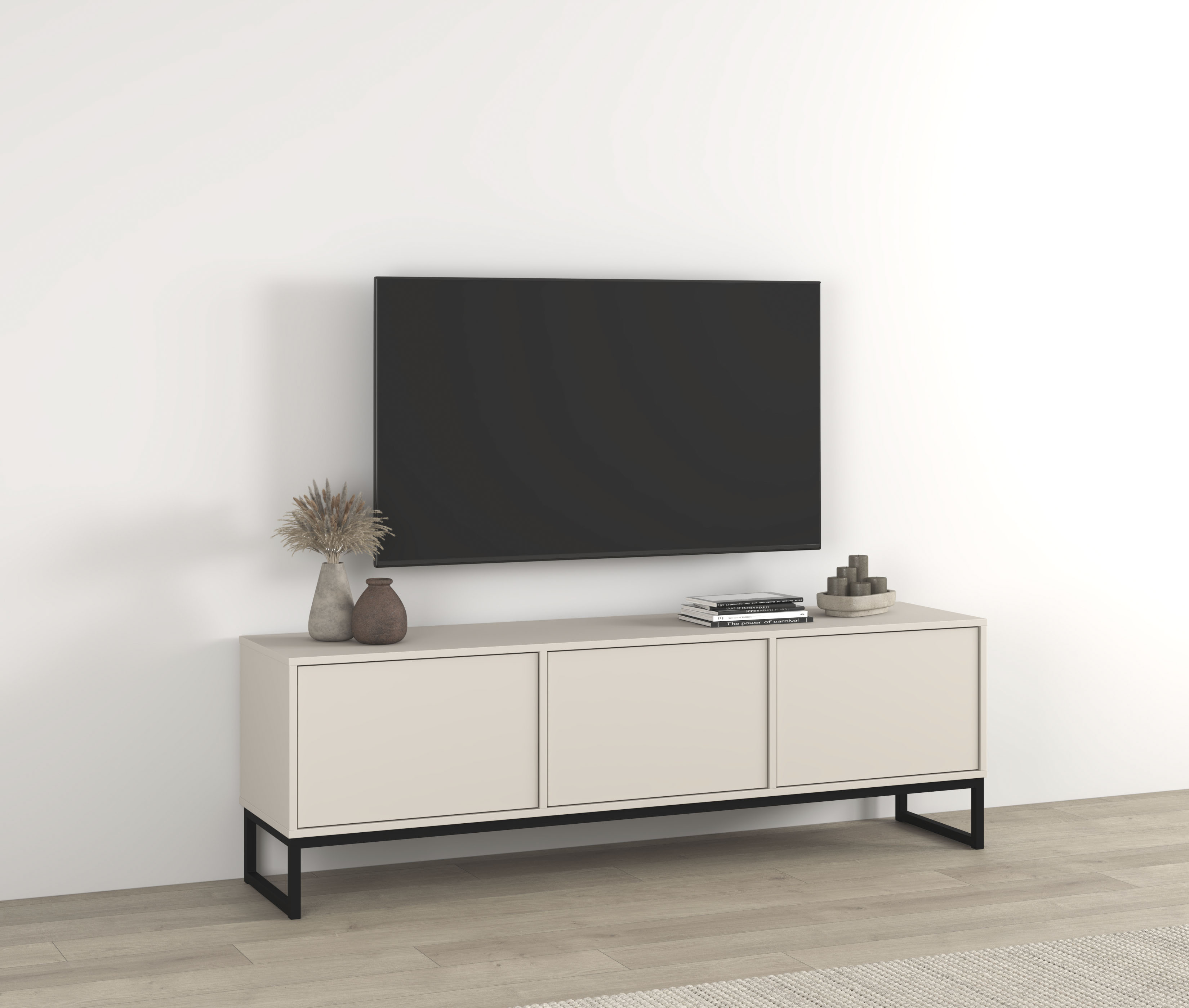 OTTO home Lowboard "Loft, Breite 157 cm, TV-Board 3 Klappen, Metallkufen" TV-Kommode mit viel Stauraum, push-to-open-Funktion
