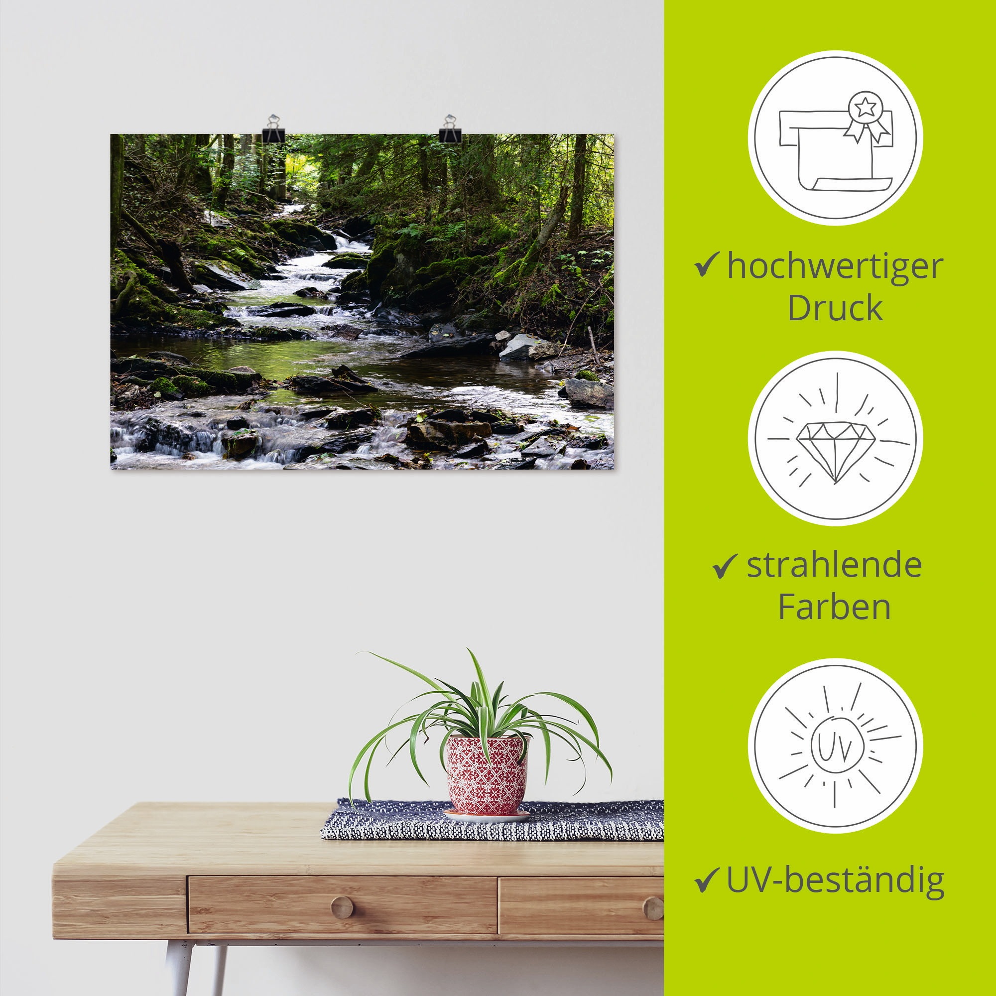 Artland Wandbild »Bachlauf im Wald«, Gewässer, (1 St.), als Alubild, Outdoorbild, Leinwandbild, Poster, Wandaufkleber