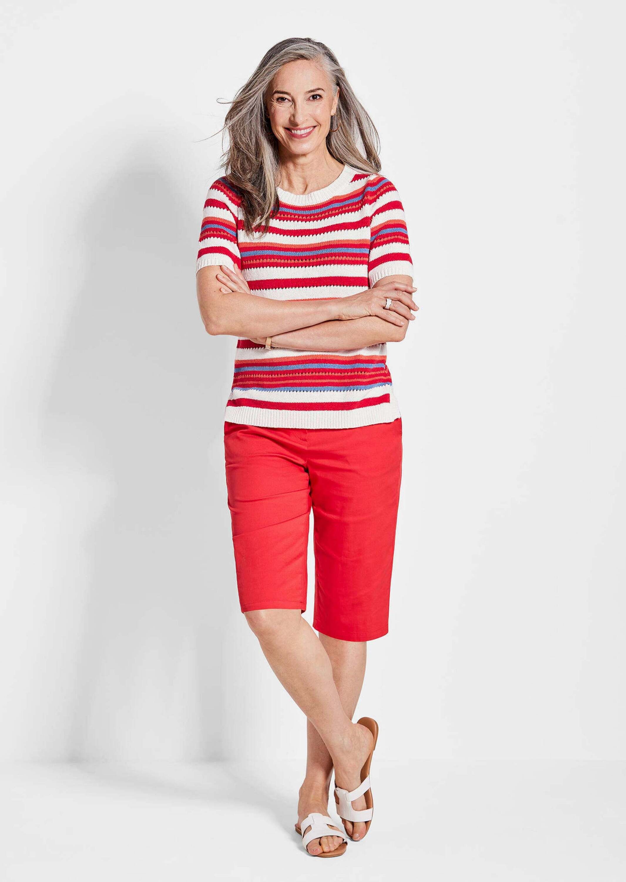 GOLDNER Rundhalspullover »Kurzgröße Streifenpullover mit U-Boot-Ausschnitt«