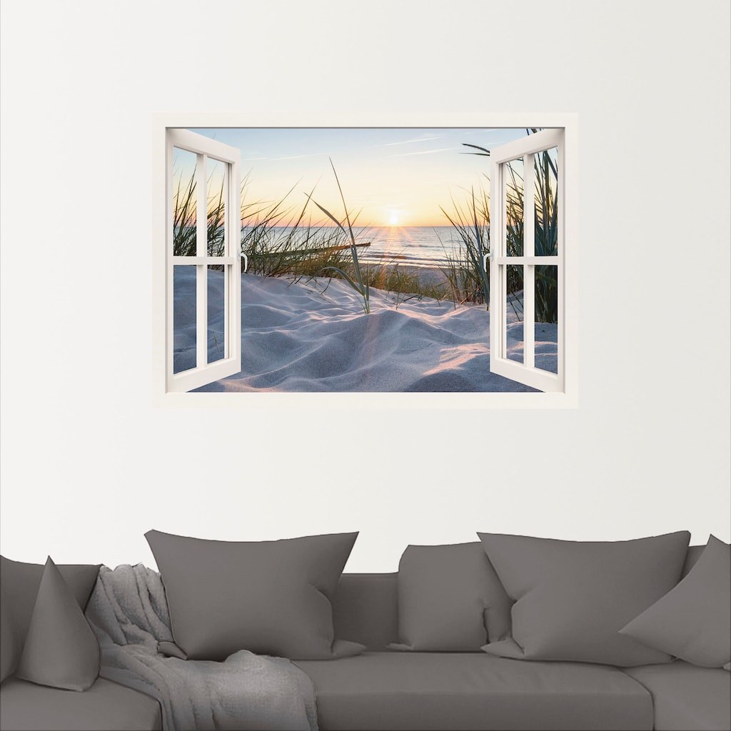 Artland Wandbild »Ostseestrand durchs Fenster«, Meer Bilder, (1 St.), als Alubild, Outdoorbild, Leinwandbild, Poster, Wandaufkleber