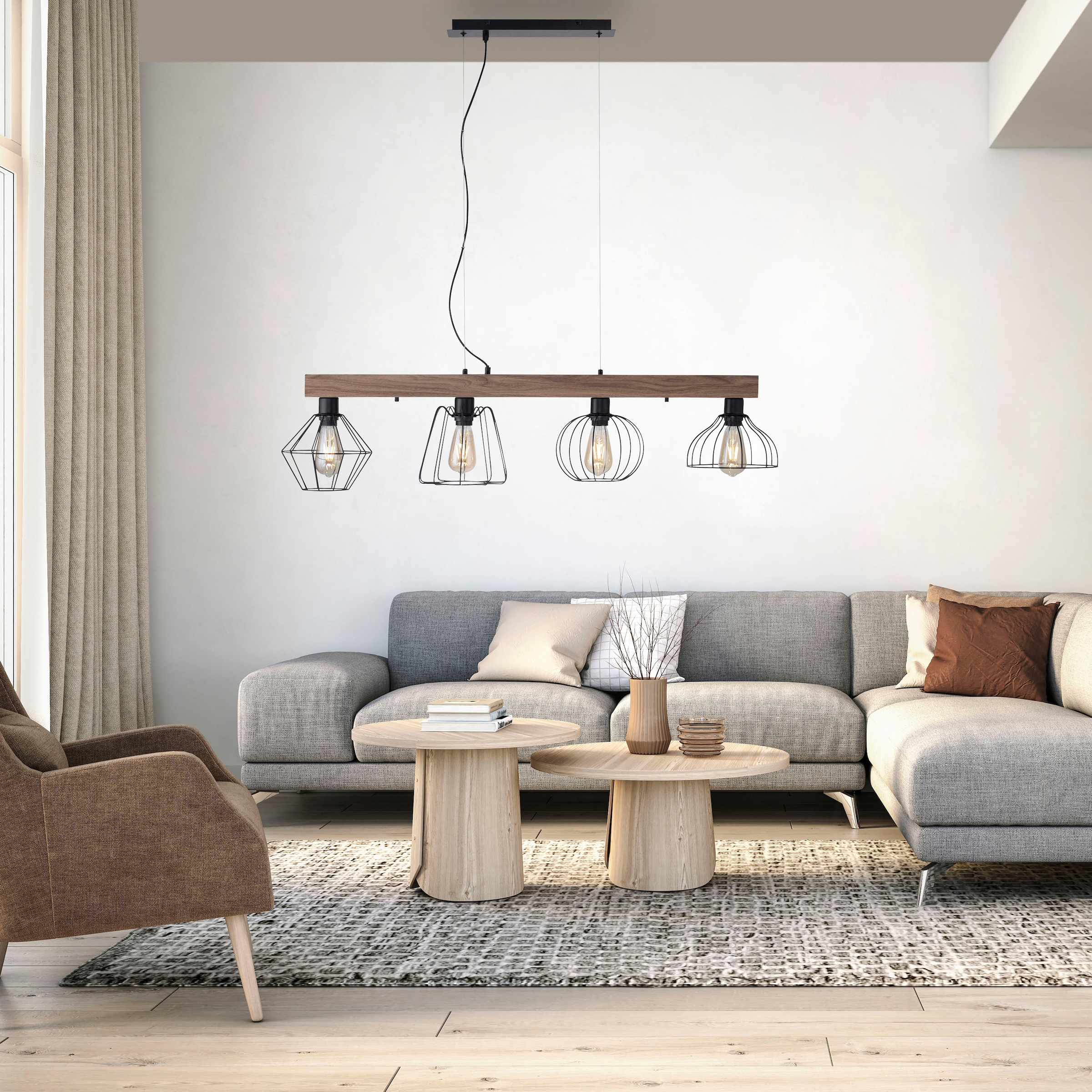 JUST LIGHT Pendelleuchte "KASKA", 4, 1 Stk., braun, Esszimmer, Leuchten, ExklusiveE27