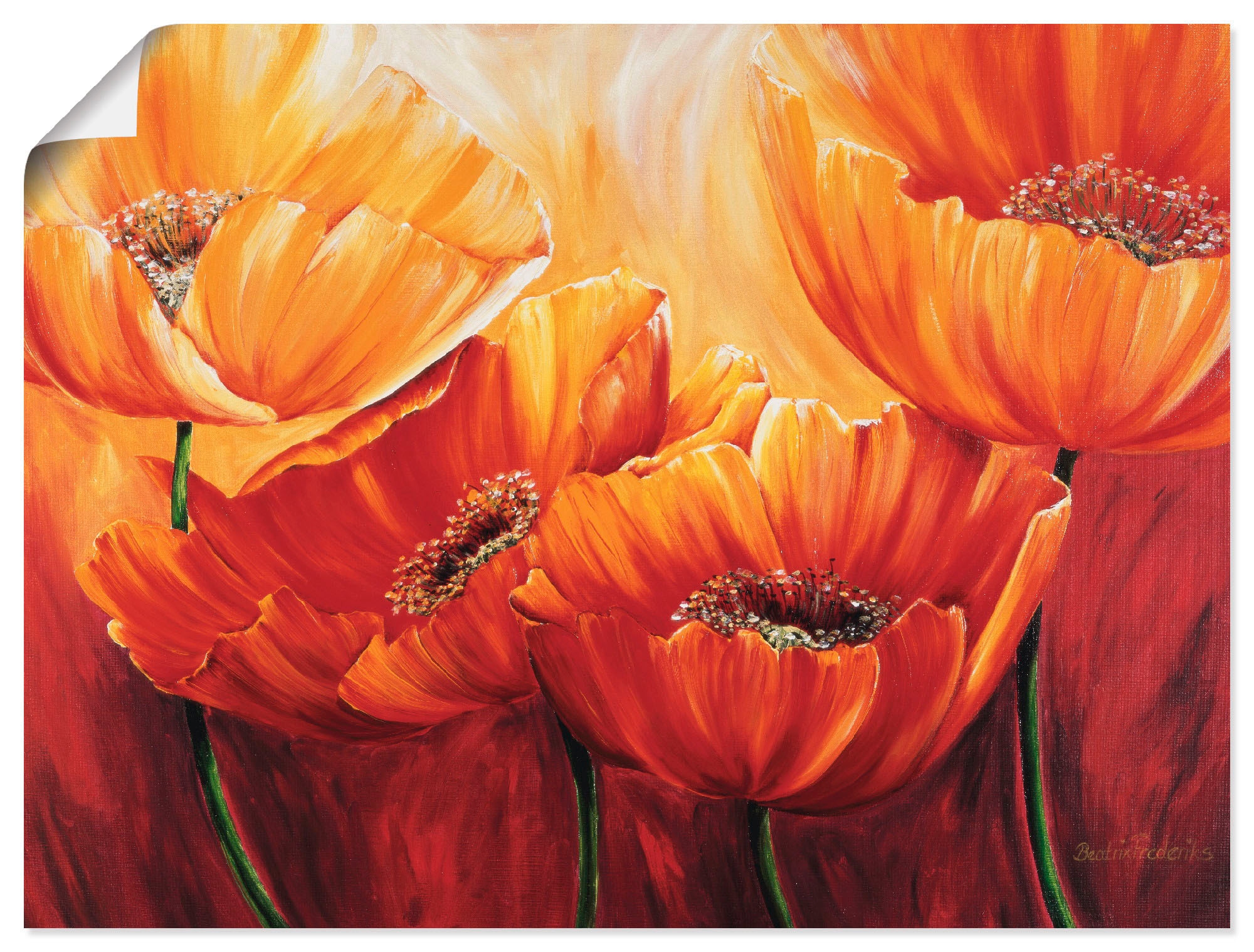 Artland Wandbild "Vier Mohnblumen" Blumen 1 Stk. tlg. als Leinwandbild, Poster in verschied. Größen
