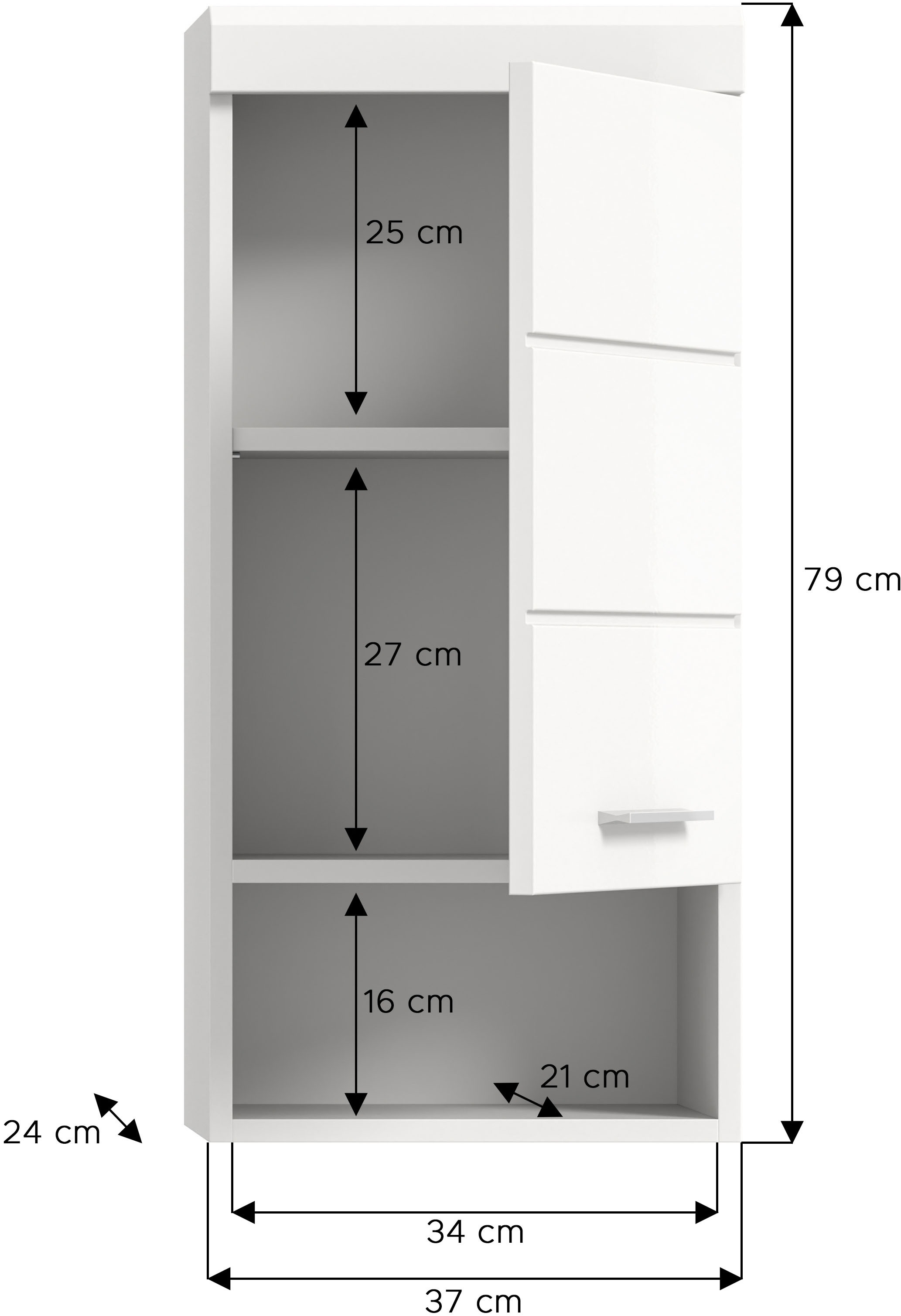 INOSIGN Hängeschrank »Siena, Breite 37cm, 1 Tür, 1 offenes Fächer, 1 Einlegeboden, MDF-Front«, (1 St.), in verschiedenen Farben erhältlich, Badmöbel, Badschrank, Schrank, Bad