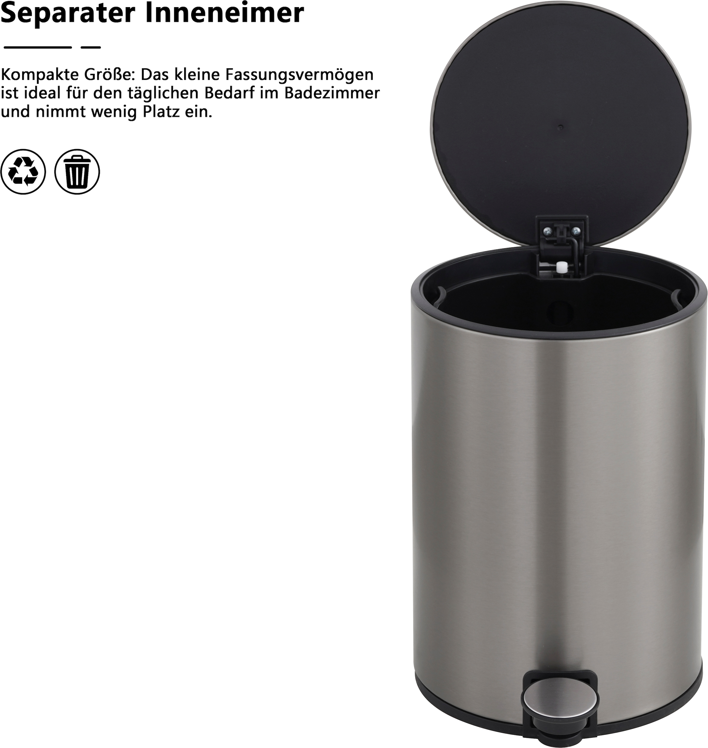 OTTO home Mülleimer »in 5 versch. Farben, 5 L, 10 L o. 30 L, Soft Close, Lennu, Abfalleimer« 1 Behälter Treteimer für Küche oder Bad, Kosmetikeimer mit verstecktem Griff