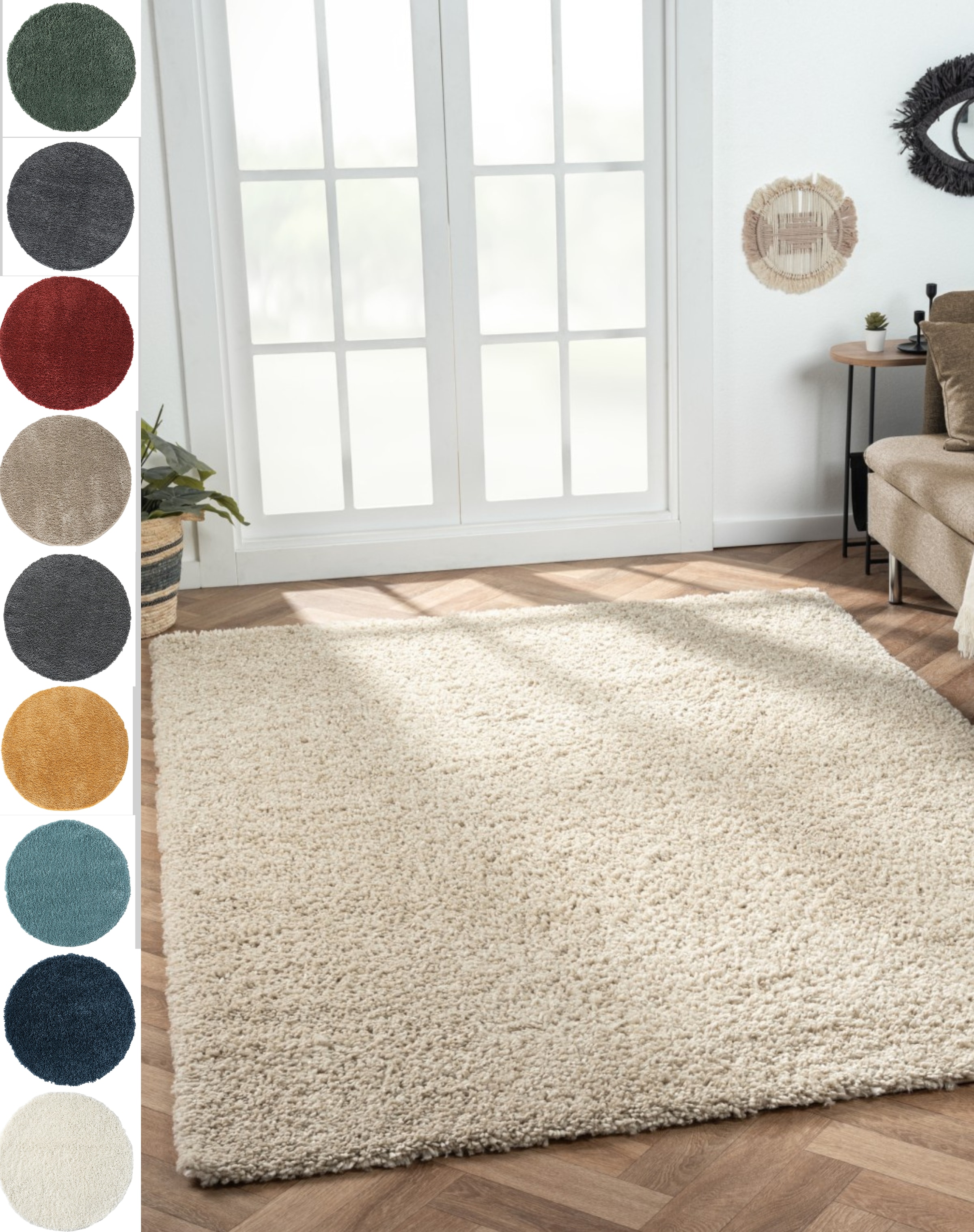 Hochflor-Teppich "My Shaggy", beige, B:70cm H:37mm L:140cm, Polypropylen (PP), MYFLAIR MÖBEL & ACCESSOIRES, Teppiche, Shaggy, Uni-Farben, leicht glänzend, Microfaser, extra flauschig