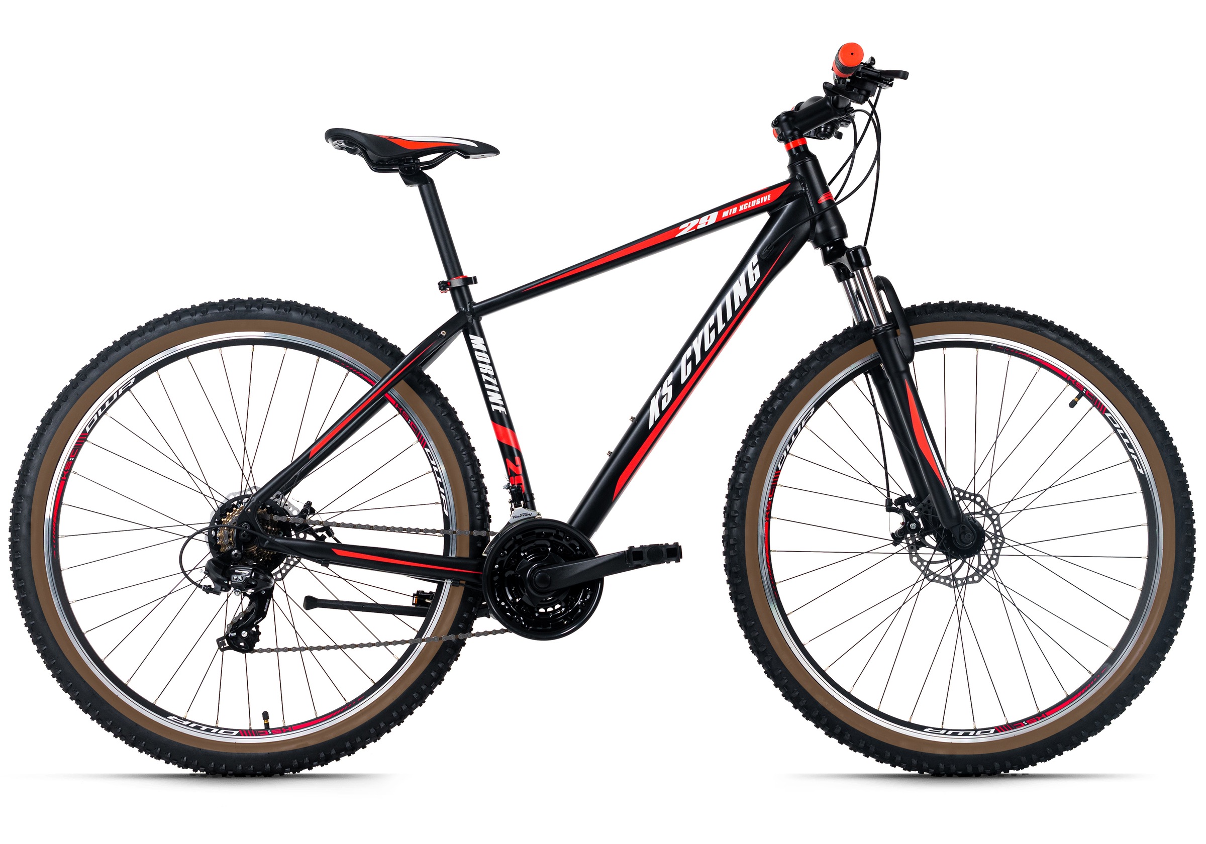 KS CYCLING Mountainbike "Hardtail 29'' Morzine schwarz-rot 21 Gänge", 48cm, 29 Zoll (73,66cm) hinten: 29 Zoll (73,66cm)schwarz, rot, schwarz,