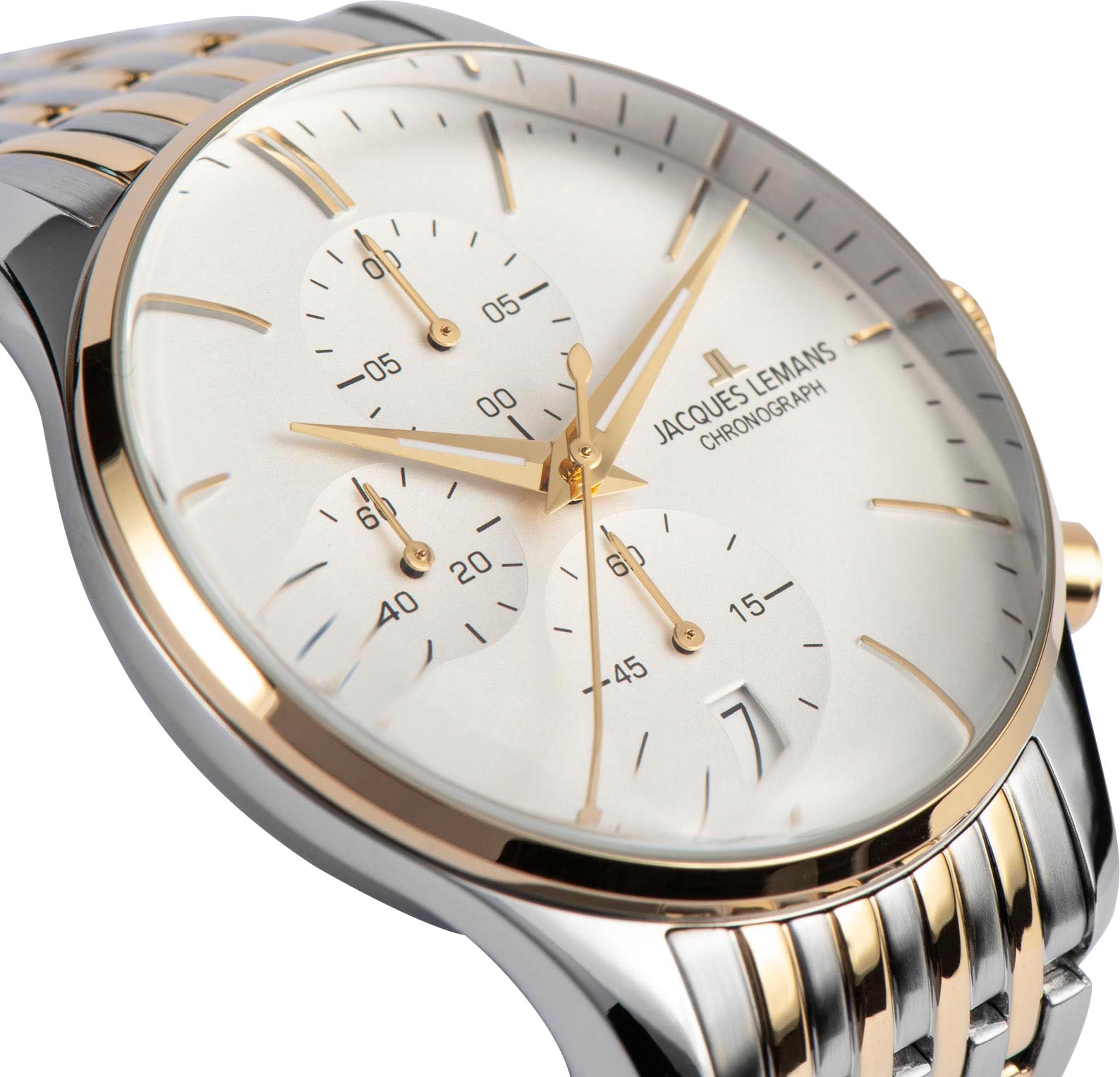 Jacques Lemans Chronograph »London«, Quarzuhr, Armbanduhr, Herrenuhr, Edelstahlarmband, Stoppfunktion, Tag