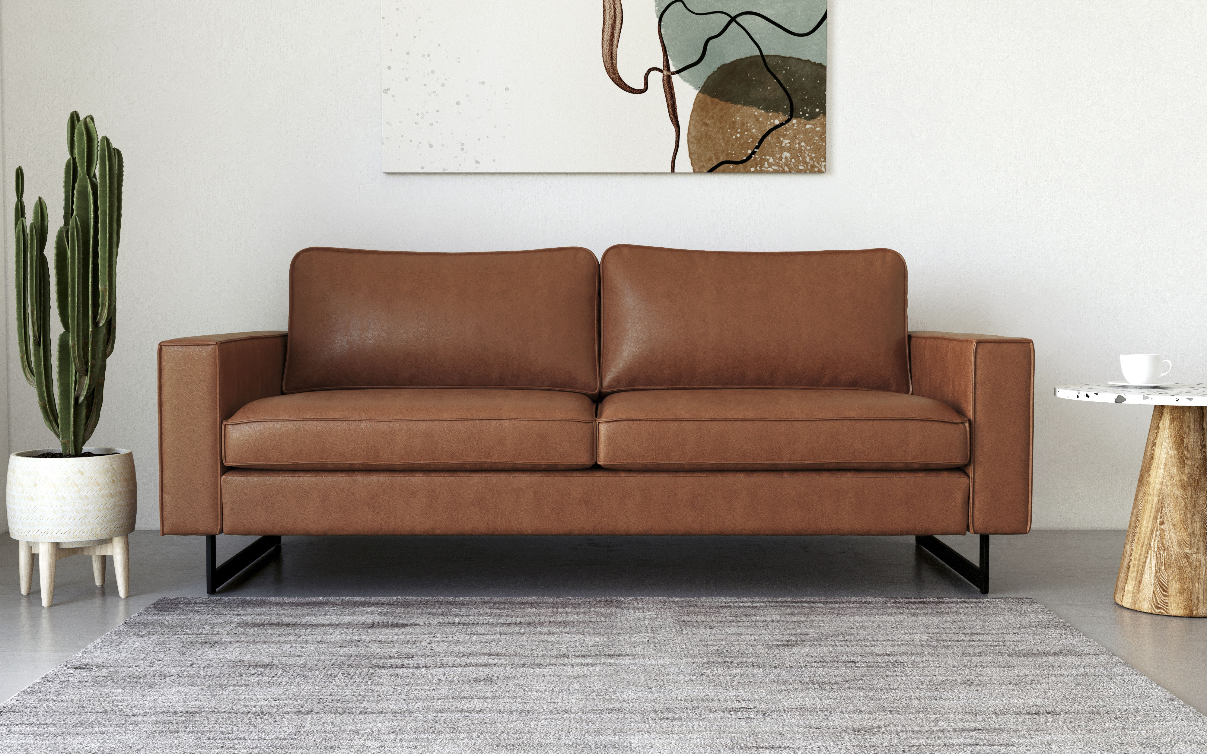 Thumbnail - Home affaire 3-Sitzer "Maxi-Ausführung Pinto, 236 cm, Cord, Chenille, Lederoptik" mit Keder, schwarze Metallfüße, Wellen...