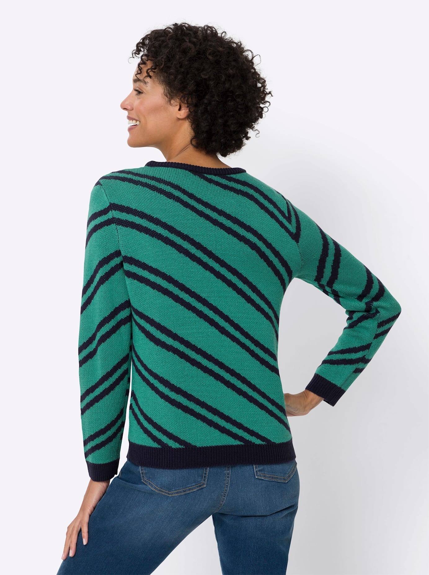 Strickpullover CLASSIC BASICS "Streifenpullover", Damen, Gr. 46, bunt (marine, smaragd, gestreift), 100% Polyacryl, gemustert, gestreift, mehrfarbig, Pullover Strickpullover 2