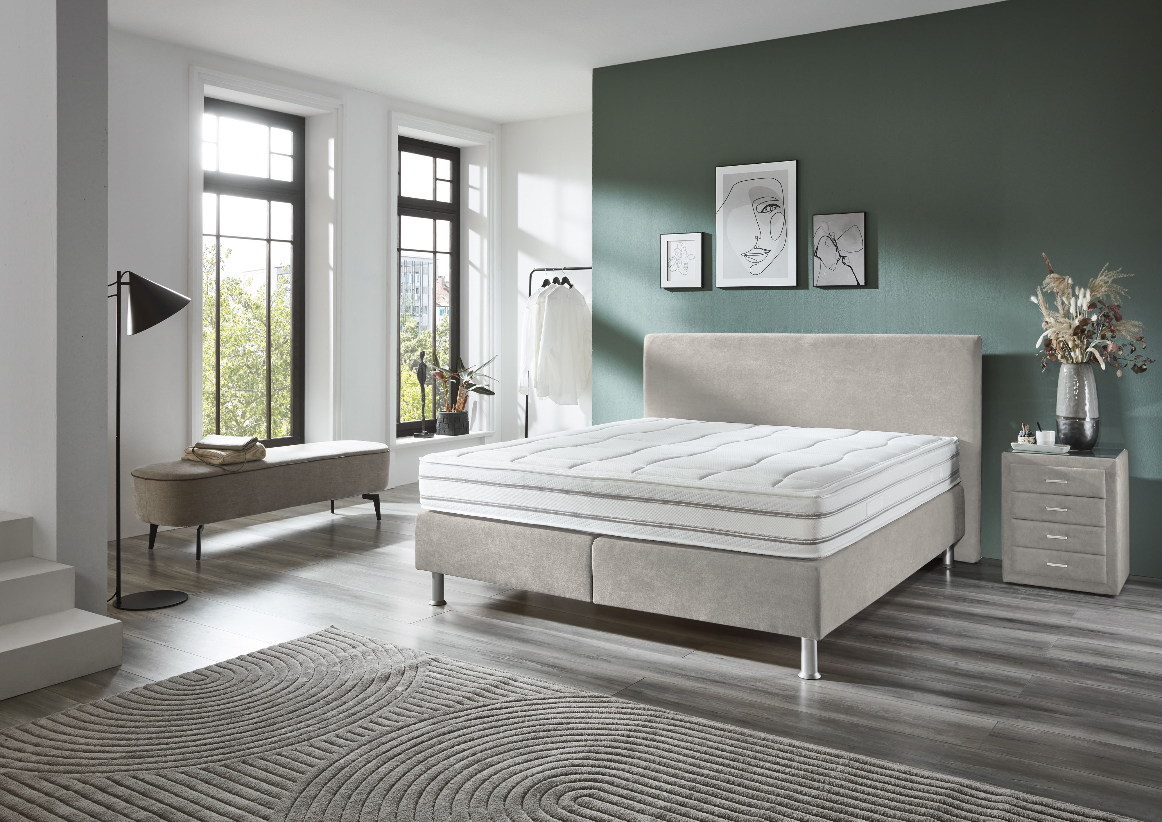 Die PlanBar Boxspringbett "OC-ON23148" inkl. Wendematratzen u. Bonellfederkern Unterbau, 160/180x200cm