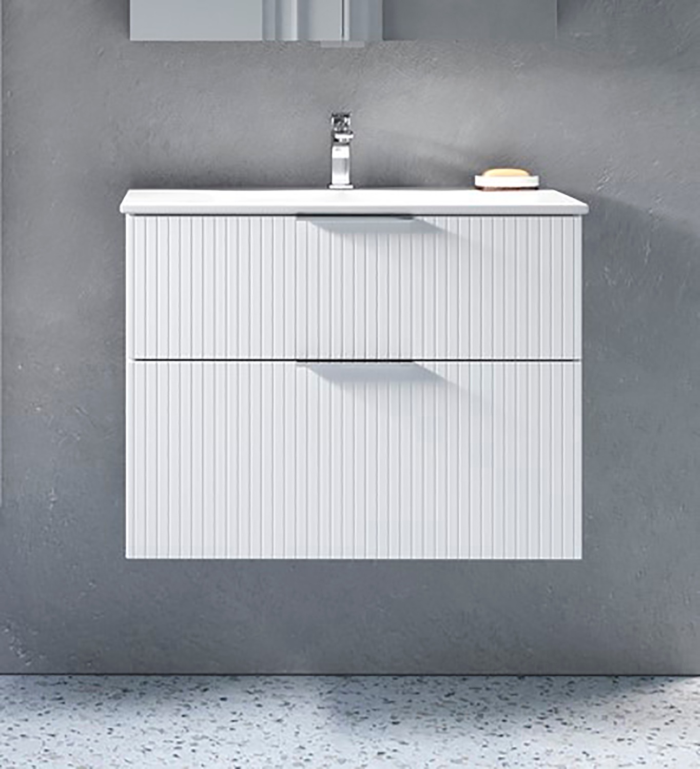 Thumbnail - welltime Waschtisch "G-Line" mit Keramik Waschbecken, Schubladen mit Softclose, trendig geriffelt