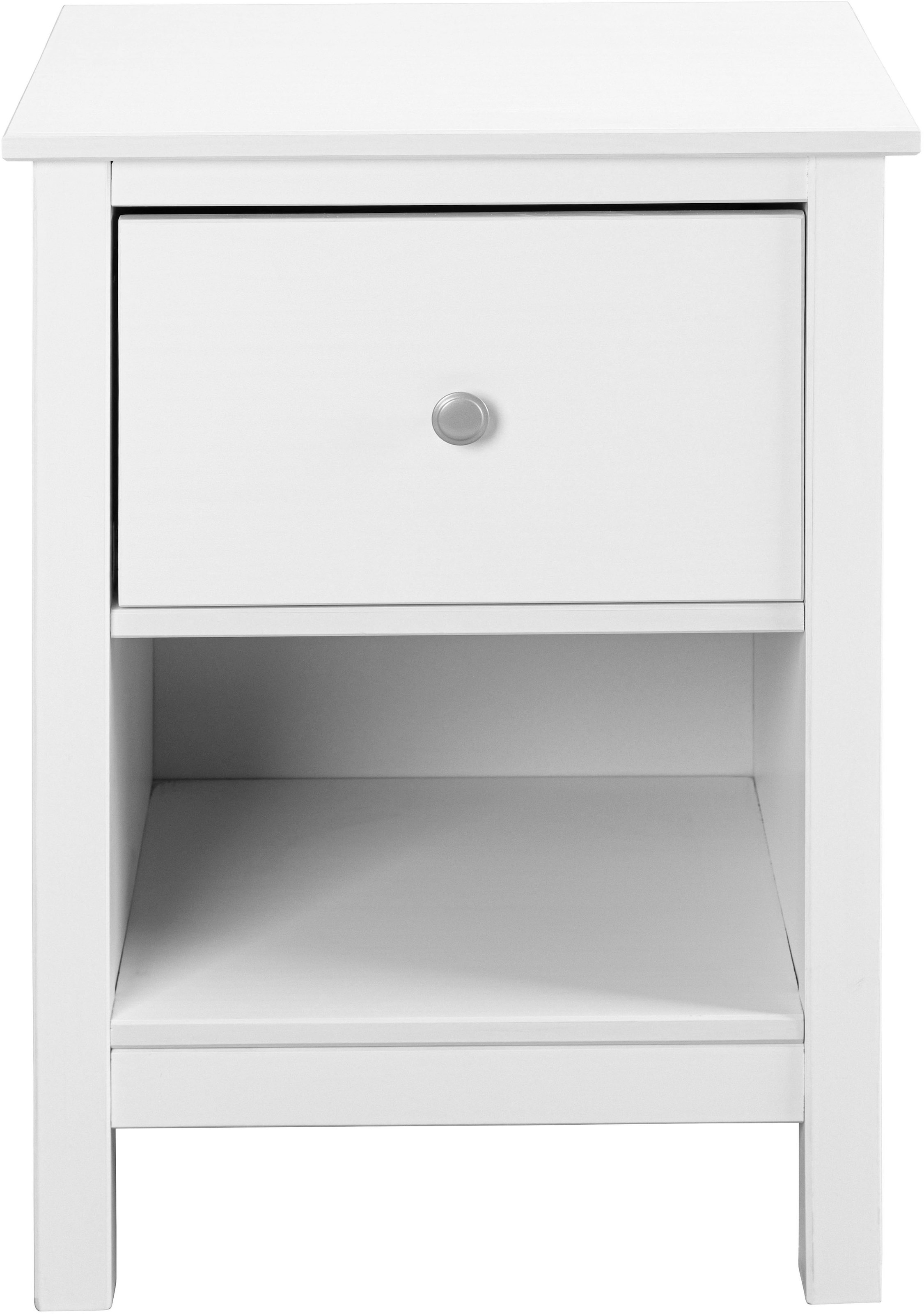 Inter Link Nachtkommode »Pinora, Kiefer Massivholz, Weiss, 1 Schublade, 47 x 39,5 x 66 cm« 1 Stk. tlg. Nachttisch im modernem Skandi Look, offenes Fach