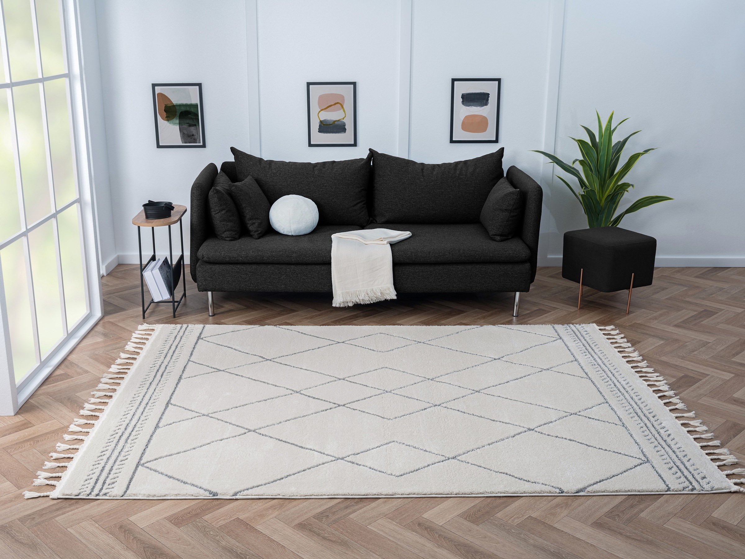 Myflair Möbel & Accessoires Hochflor-Teppich »Moroccan Design Lagerräumung«, rechteckig, 24 mm Höhe, modern, marokkanisches Design, Rauten Muster, weich, mit Fransen