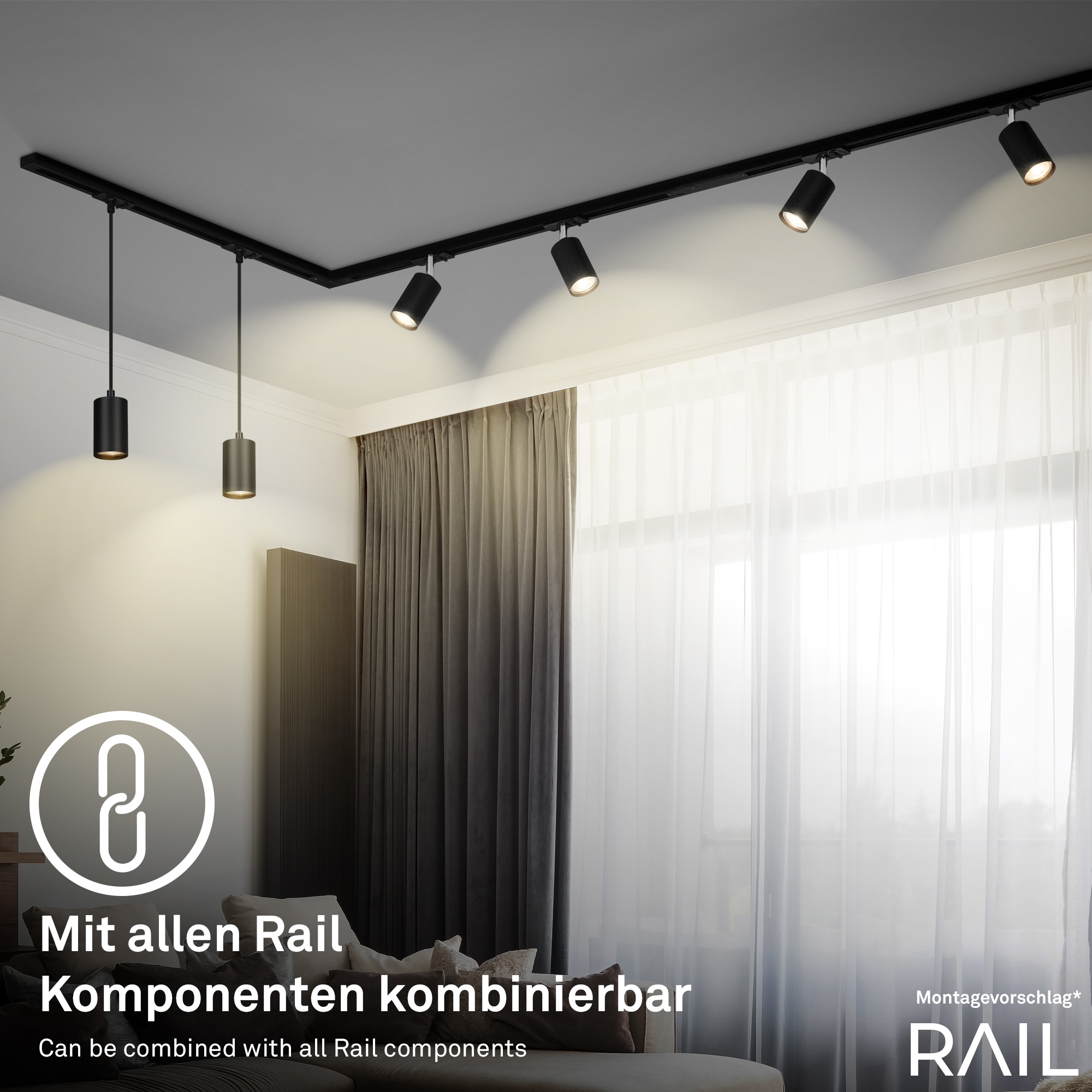 Briloner Leuchten Schienensystem-Leuchten »RAIL« LED-Board 1 Stk. LED Pendelleuchte 80x1500mm Schwarz 5,5W Schienensystem Rail Küche