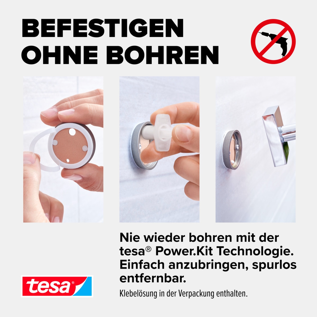 tesa Klebehaken »EKKRO Bademantelhaken Chrom« Handtuchhalterung selbstklebend & ohne Bohren - silber glänzend