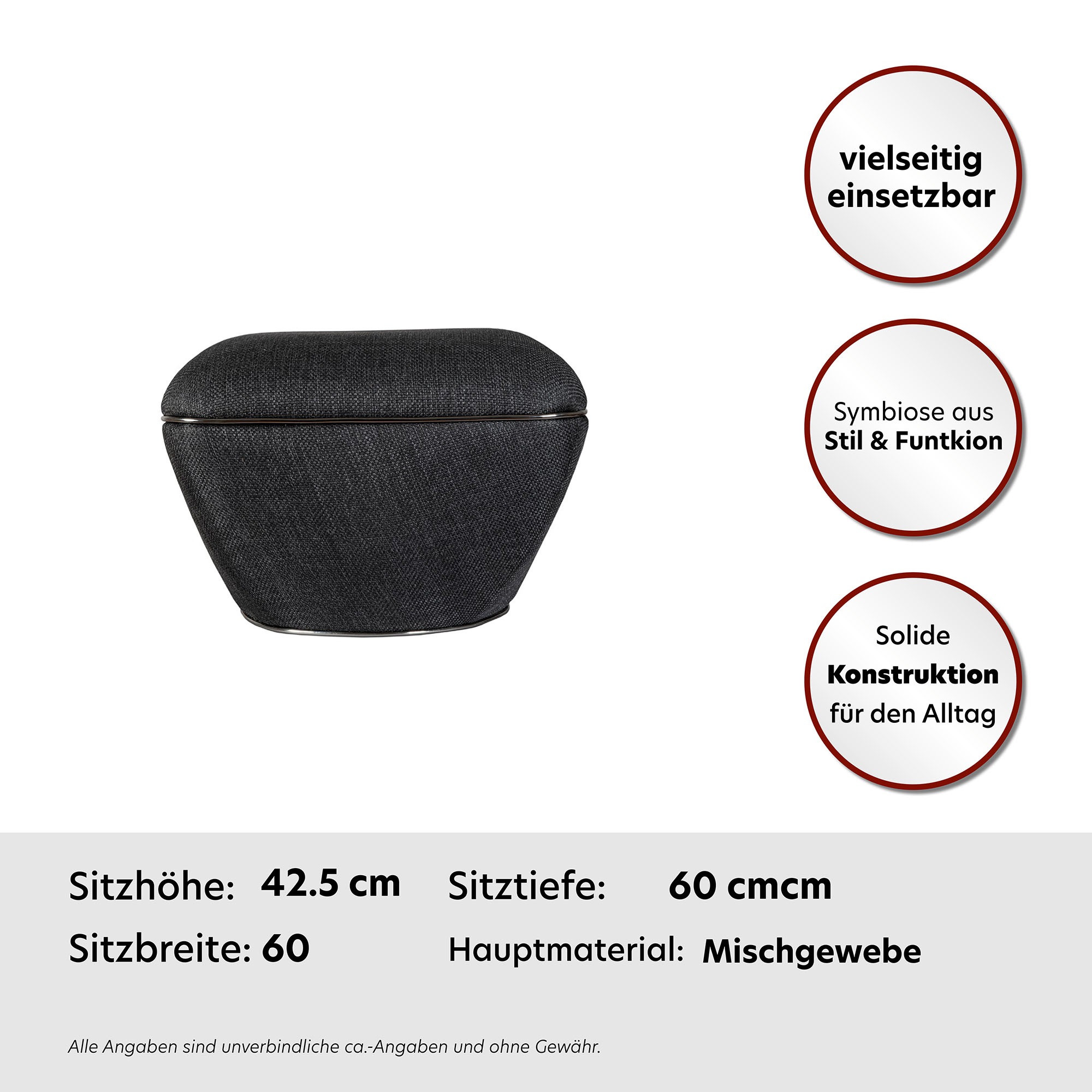 Kayoom Sitzhocker »Hocker Contessa 125, vielseitig einsetzbarer Allrounder, elegante Form«, (1 St.), komfortabel, hochqualitativ, pflegeleicht, elegante Form
