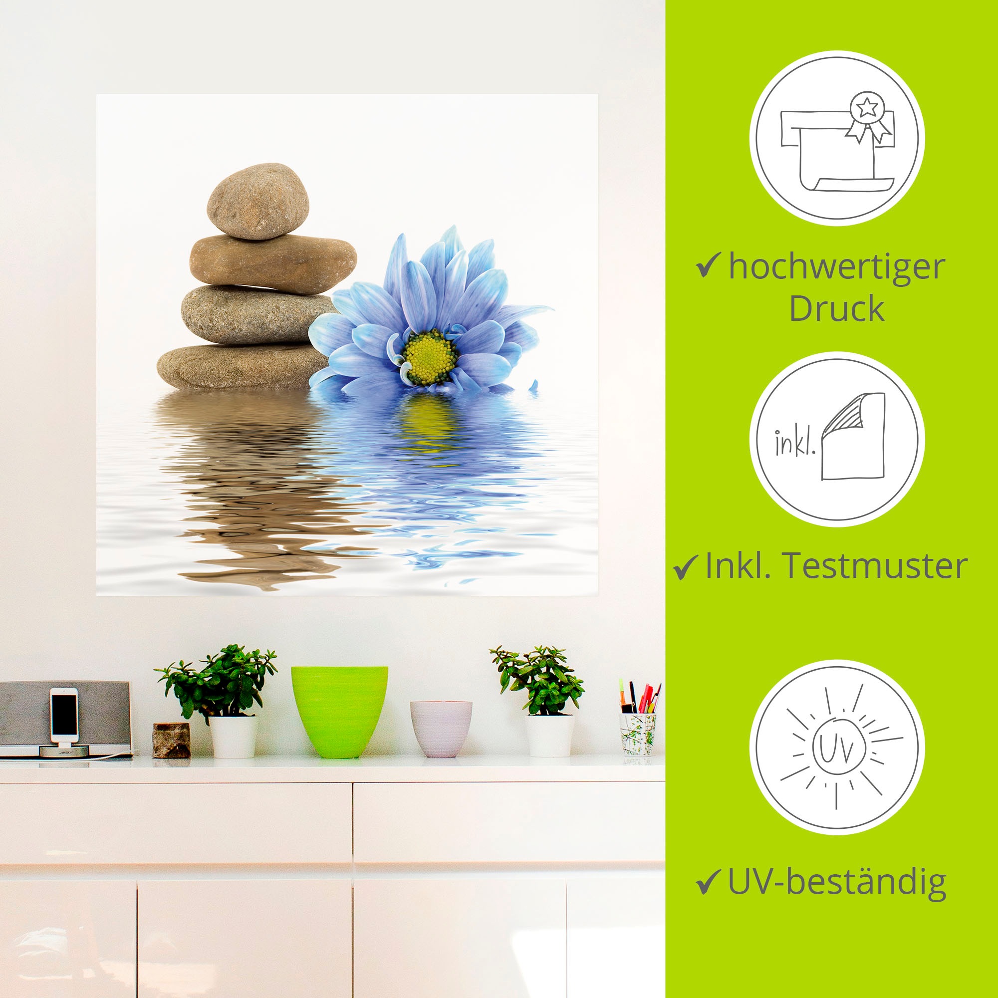 Artland Wandbild »Therapie-Steine mit einzelnen Blumen«, Zen, (1 St.), als Leinwandbild, Wandaufkleber in verschied. Größen