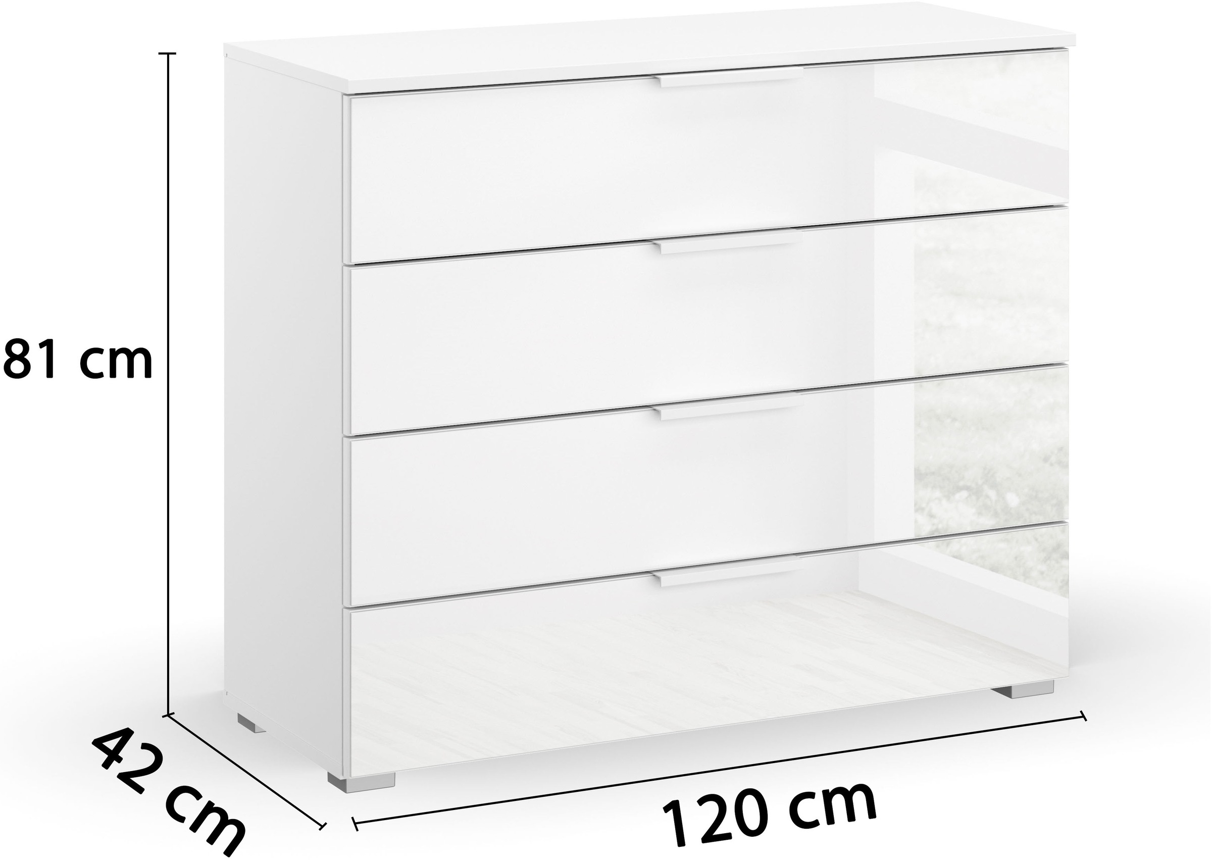 rauch Schubkastenkommode »Sideboard Kommode Schubkastenkommode KOLUNA mit Glasfront«, (Breite 80 cm inkl. Soft-Close-Funktion), Breite 93 cm mit 4 großen Schubladen für viel Stauraum MADE IN GERMANY