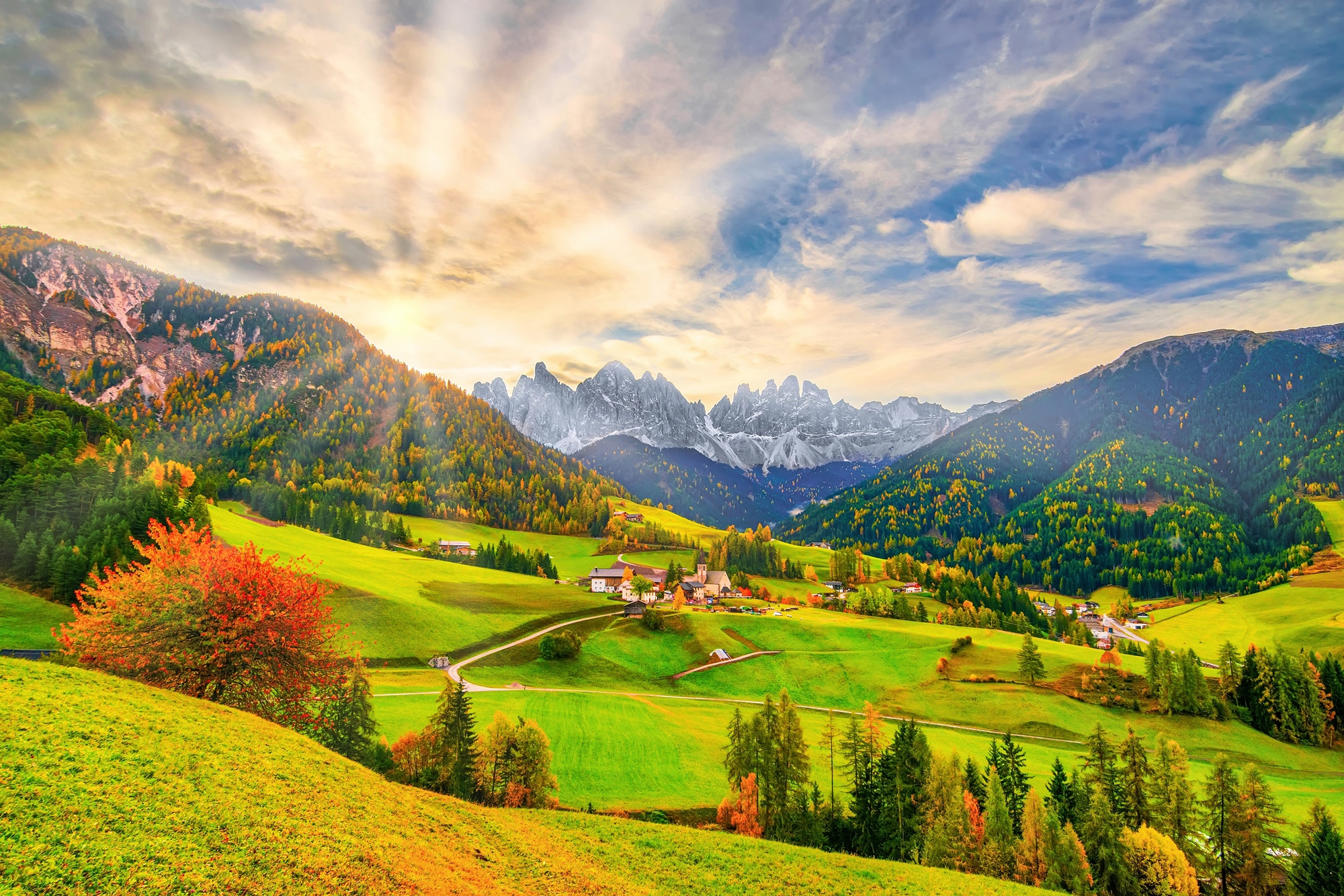 Fototapete »SANTA MADDALENA-BERG DORF DOLOMITEN WIESE BLUMEN ALPEN«