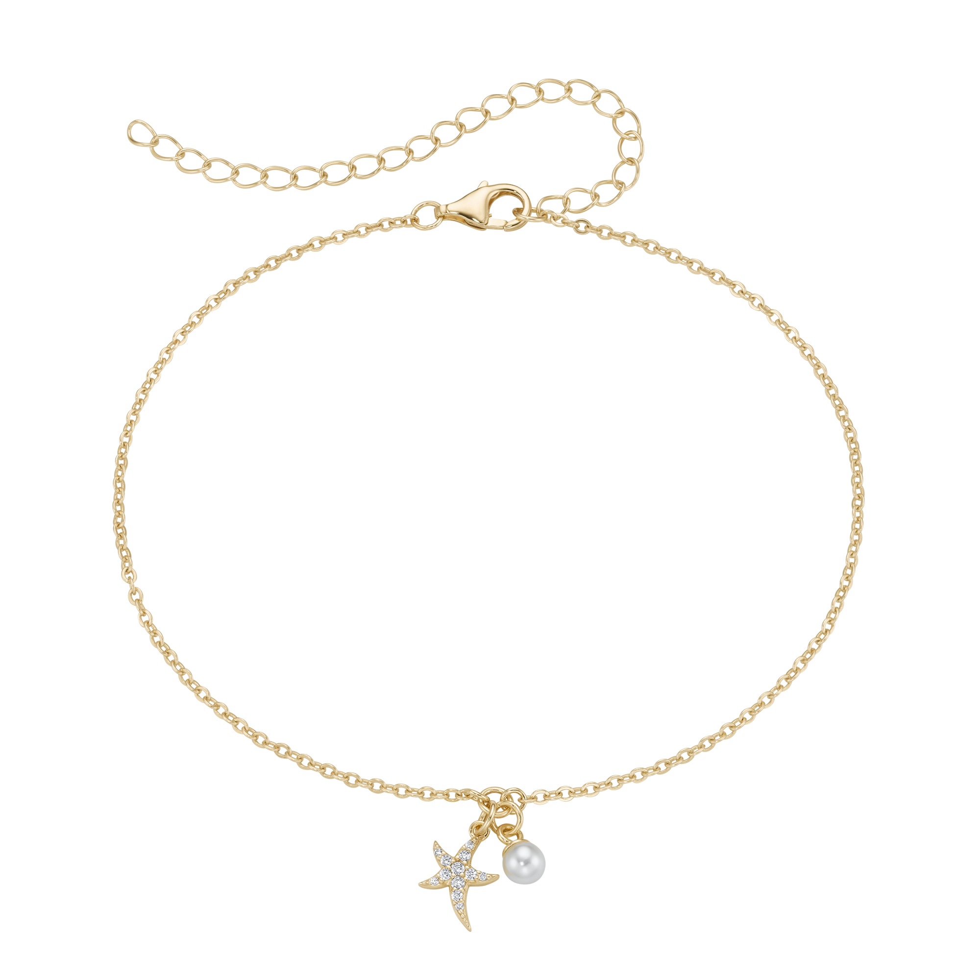 Firetti Fußkette mit Anhänger »Schmuck Geschenk Silber 925 Körperschmuck Ankerkette Anhänger Seestern« mit Zirkonia (synth.) - mit Muschelperle