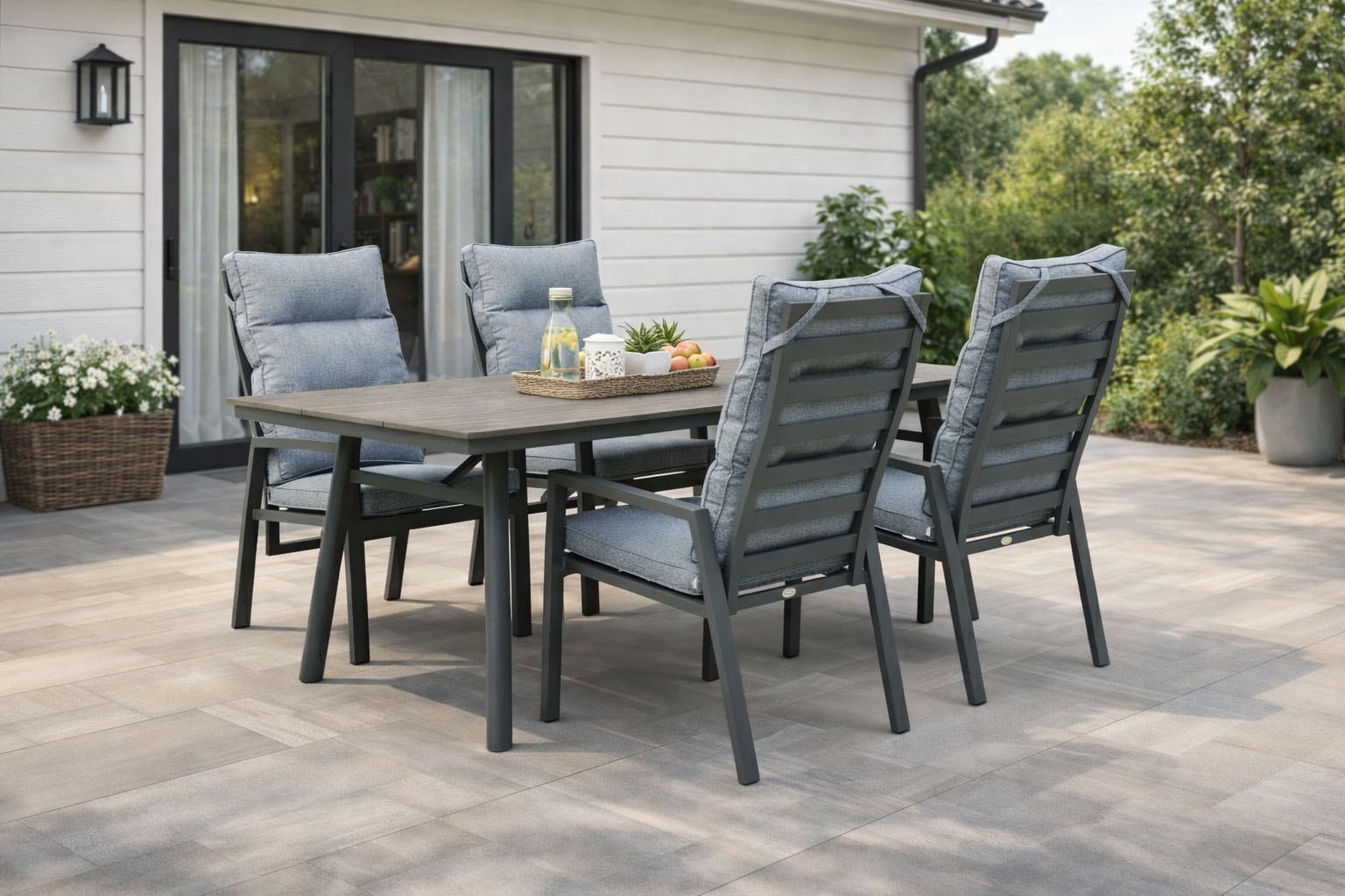 Destiny Garten-Essgruppe "GARDA SAN MARINO 4 HL + Tisch RE 180x90cm, grau/ anthrazit" Set, 5 tlg. Aluminium, Polywood