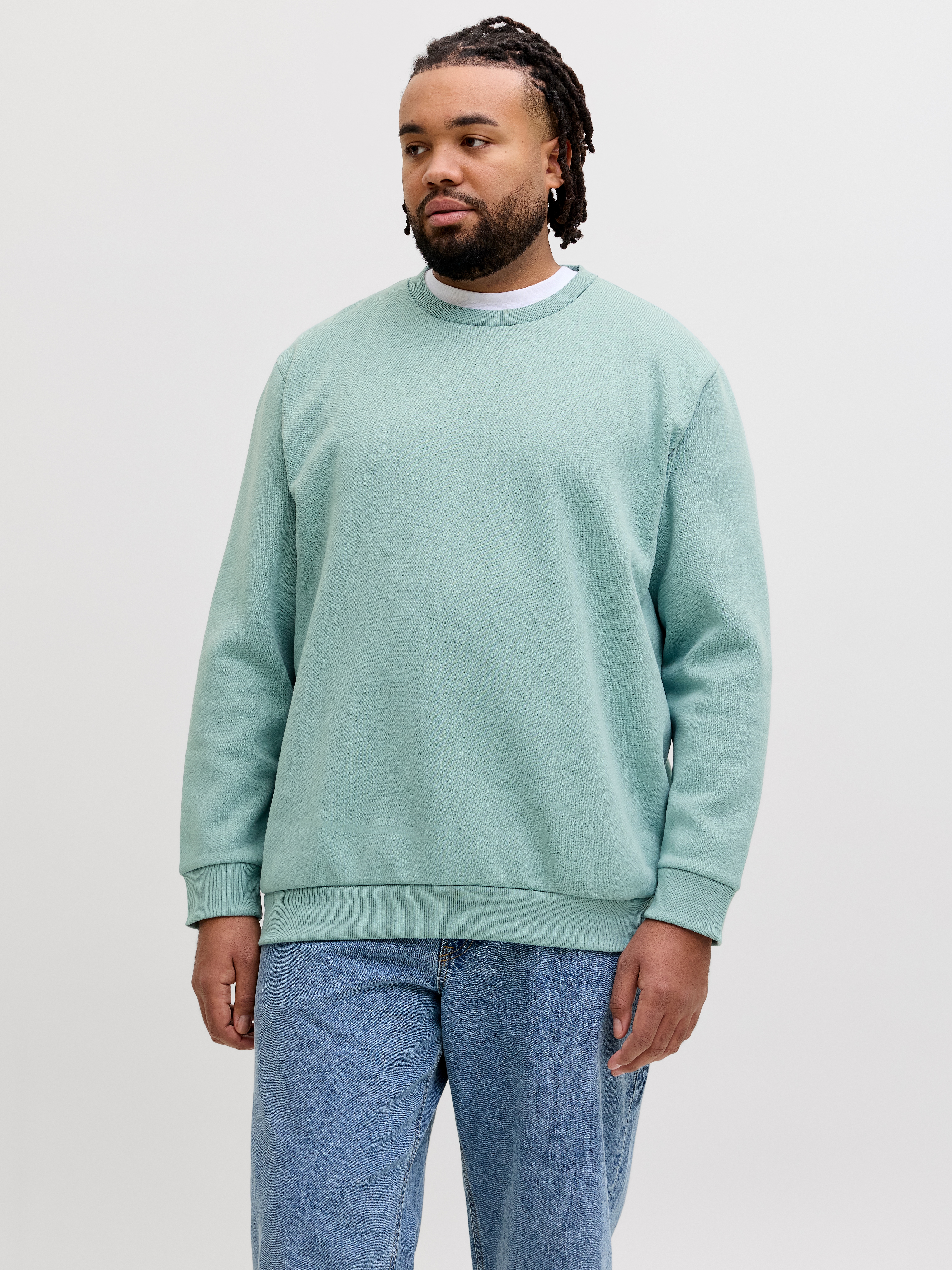 Jack & Jones PlusSize Sweatshirt "JJEBRADLEY SWEAT CREW NOOS PLS", mit Rippbündchen