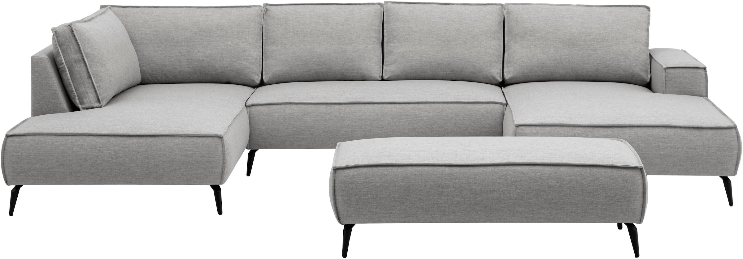 OTTO home Wohnlandschaft »TVINNU Leinenoptik, 354, mit Hocker« Recamiere rechts/links, stellbar zum Schlafsofa (Krokodilverbinder)