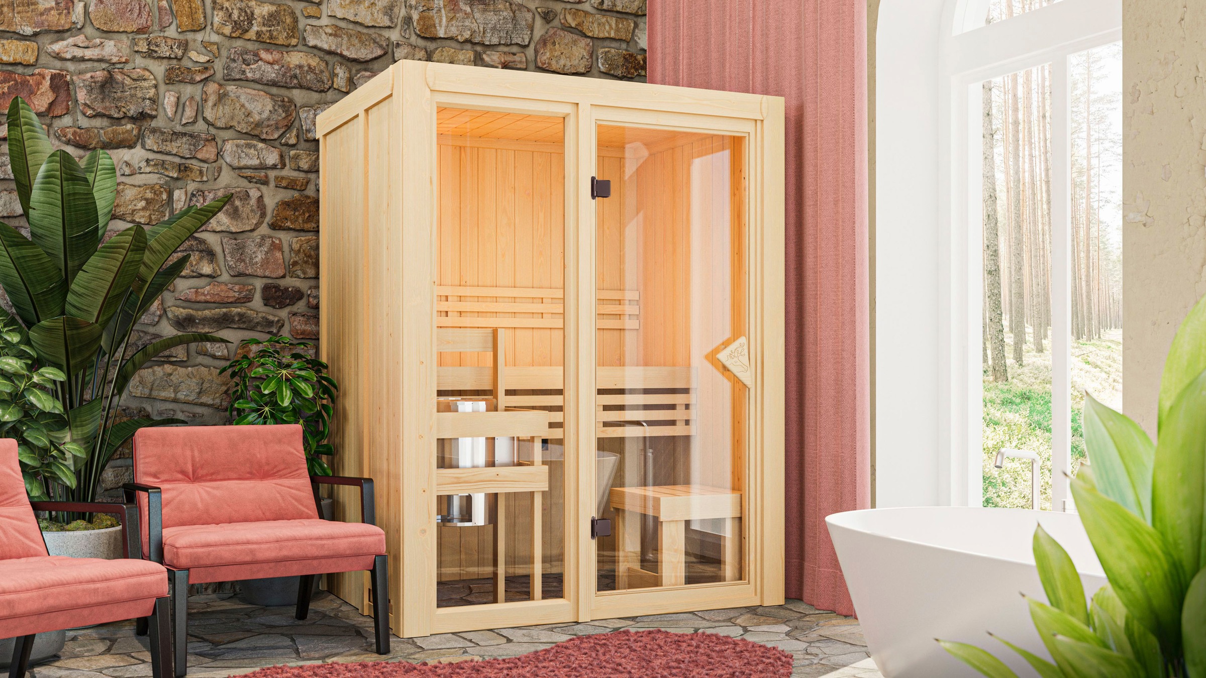 Karibu Sauna »Alani 1«, mit Ofen 3,6 kW Bio ext. Strg.