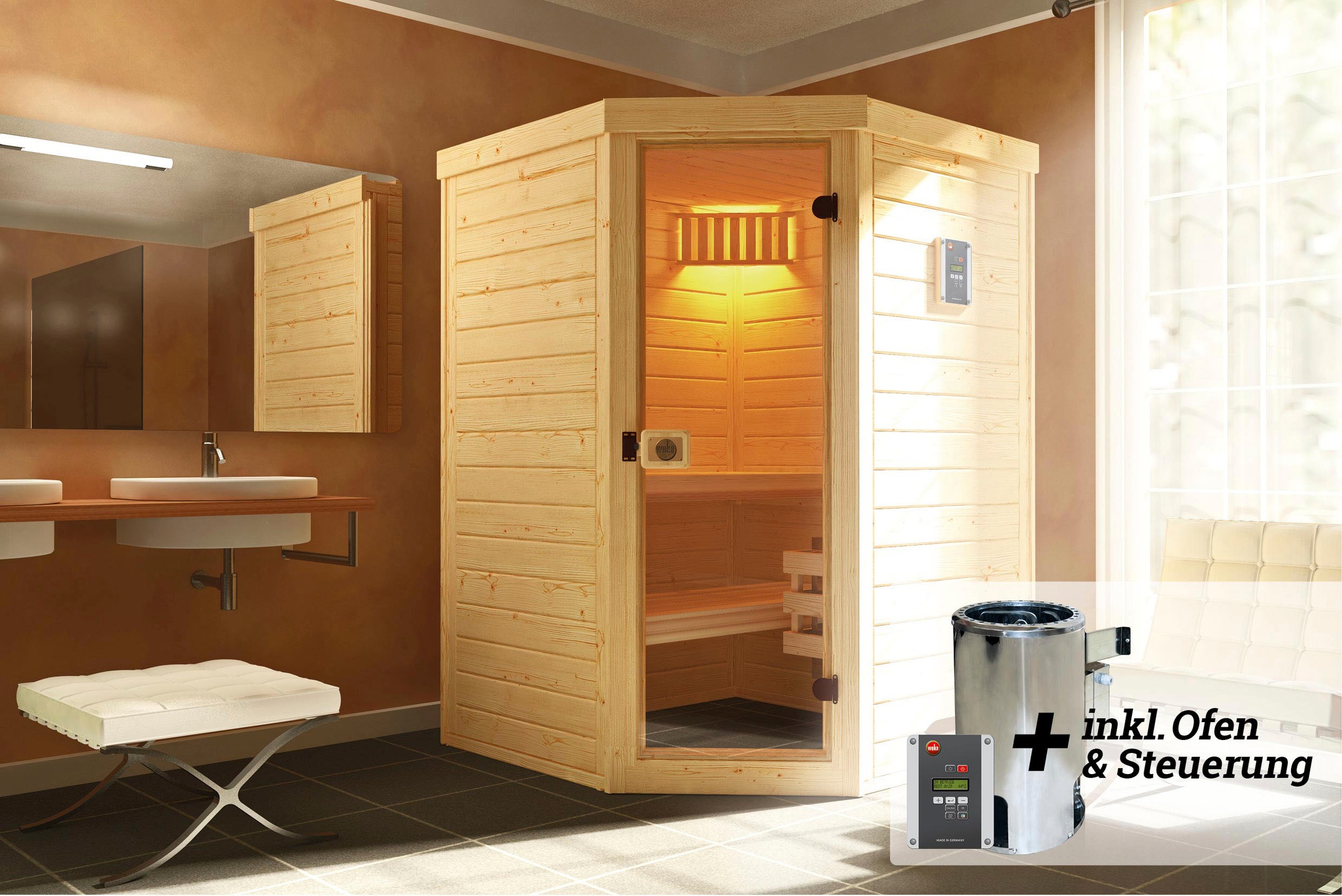 weka Sauna "Laukkala" Set, 3,6 kW-Ofen mit digitaler Steuerung