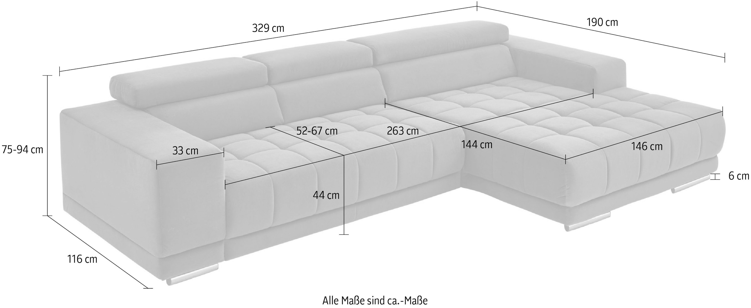 Die PlanBar Ecksofa »MP-IN15053 L-Form«, mit Kopfteilverstellung, wahlweise mit manueller Vorziehbank