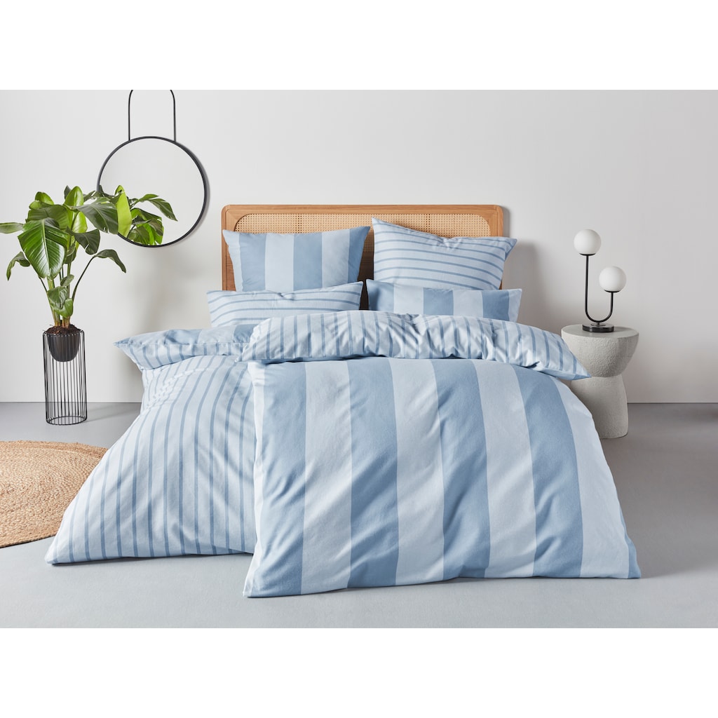 Schlafwelt, Wendebettwäsche »Sari«, aus 100% Baumwolle, Bettwäsche-Set Biber (Flanell) Qualität, Bett- und Kopfkissenbezug mit Knöpfen, Bettwäsche Set unterstützt die Initiative Cotton made in Africa, Made in Green zertifiziert