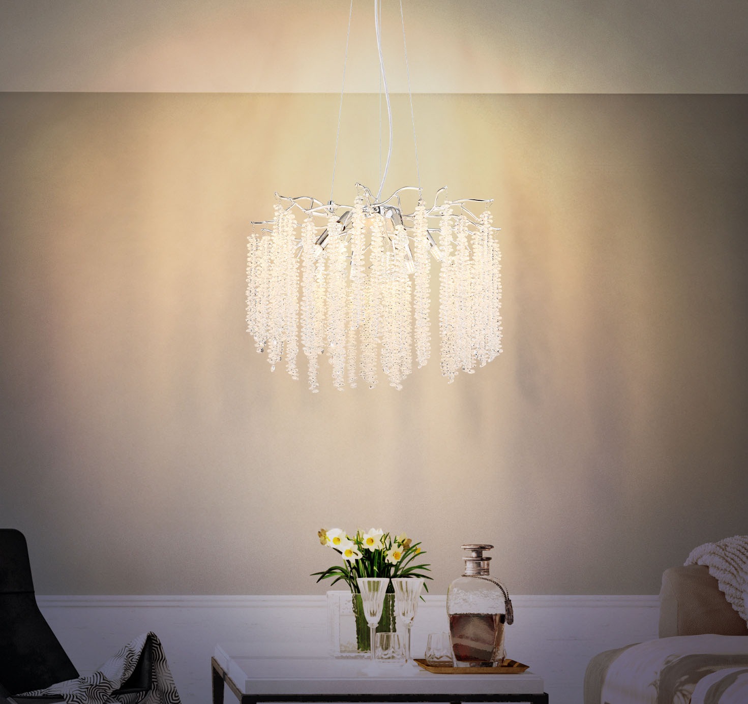GLOBO LIGHTING Hängeleuchte »LAVERNE« G9 1 Stk. Kristall Luster chrom, G9 Fassung, luxuriös, höhenverstellbar