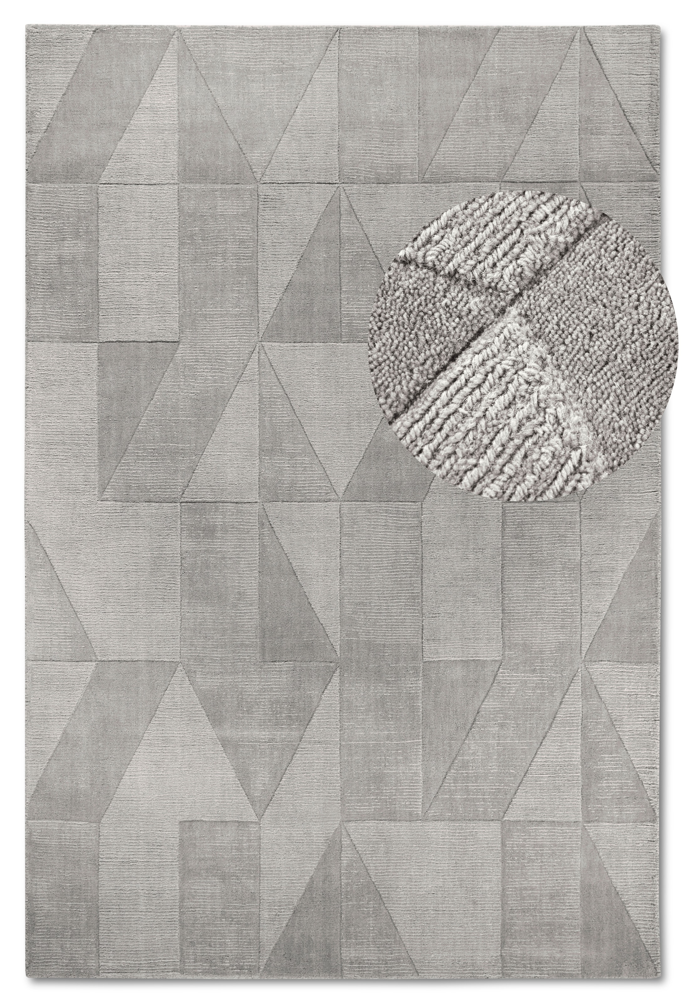 THE RUGS Villeroy & Boch 1906 Wool Rug Ursule Handwoven High Low Pile in Grey | Size: 80cm x 150cm