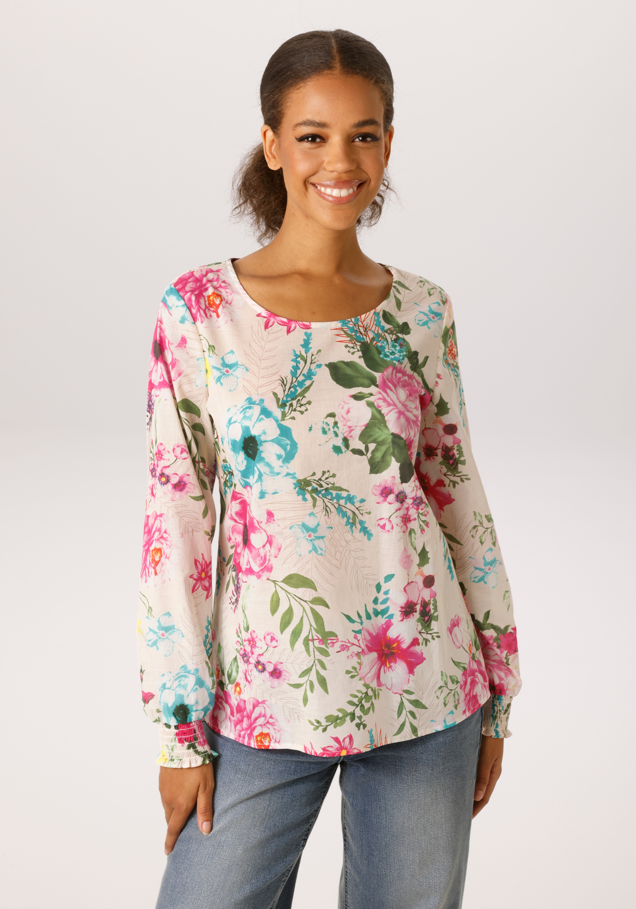 Aniston CASUAL Schlupfbluse mit farbenfrohem Blumendruck - jedes Teil ein Unikat