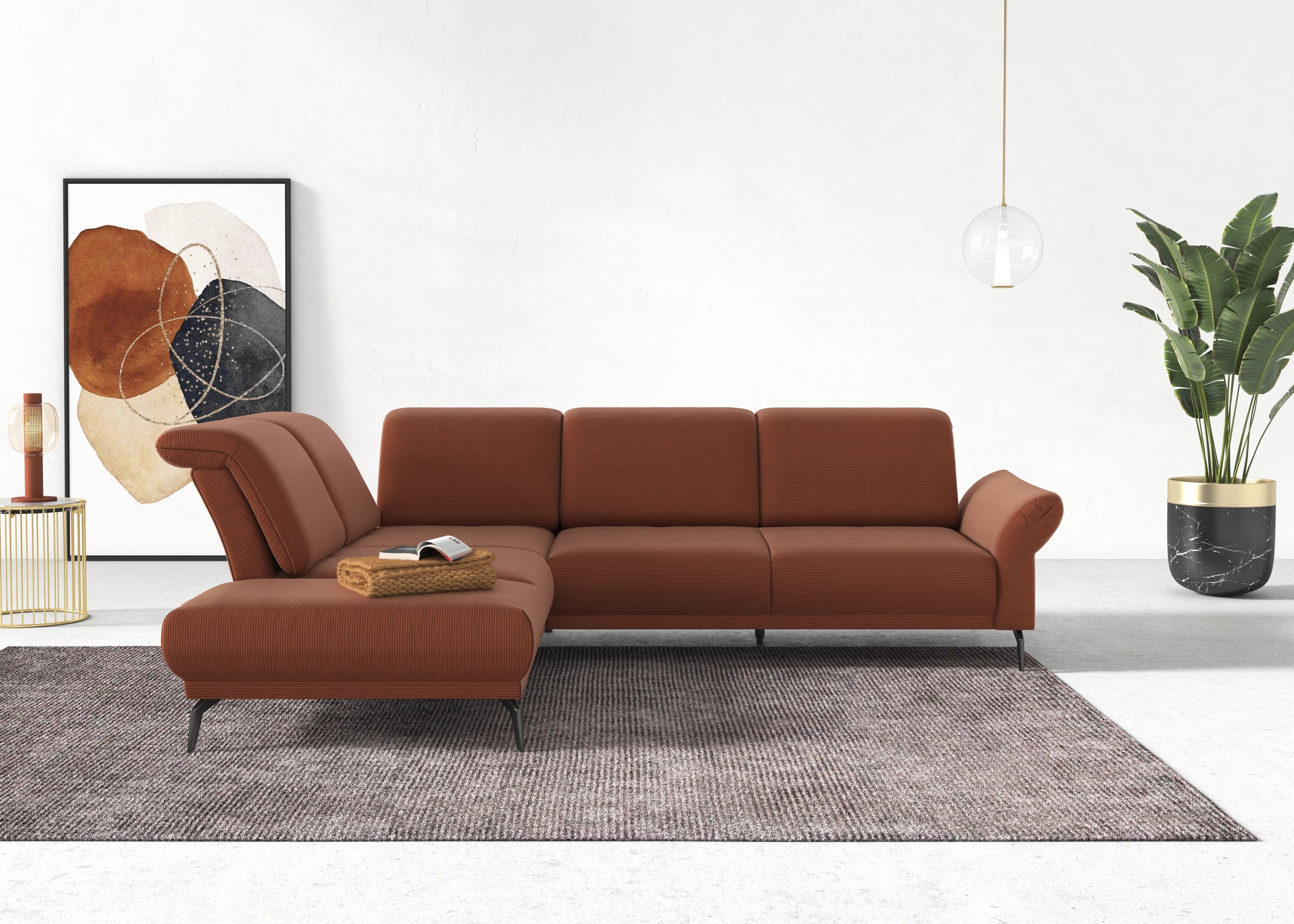 INOSIGN Ecksofa »Coco L-Form«, Sitztiefen-, Arm- und Kopfteilverstellung, Cord-Bezug, Fußhöhe 15 cm