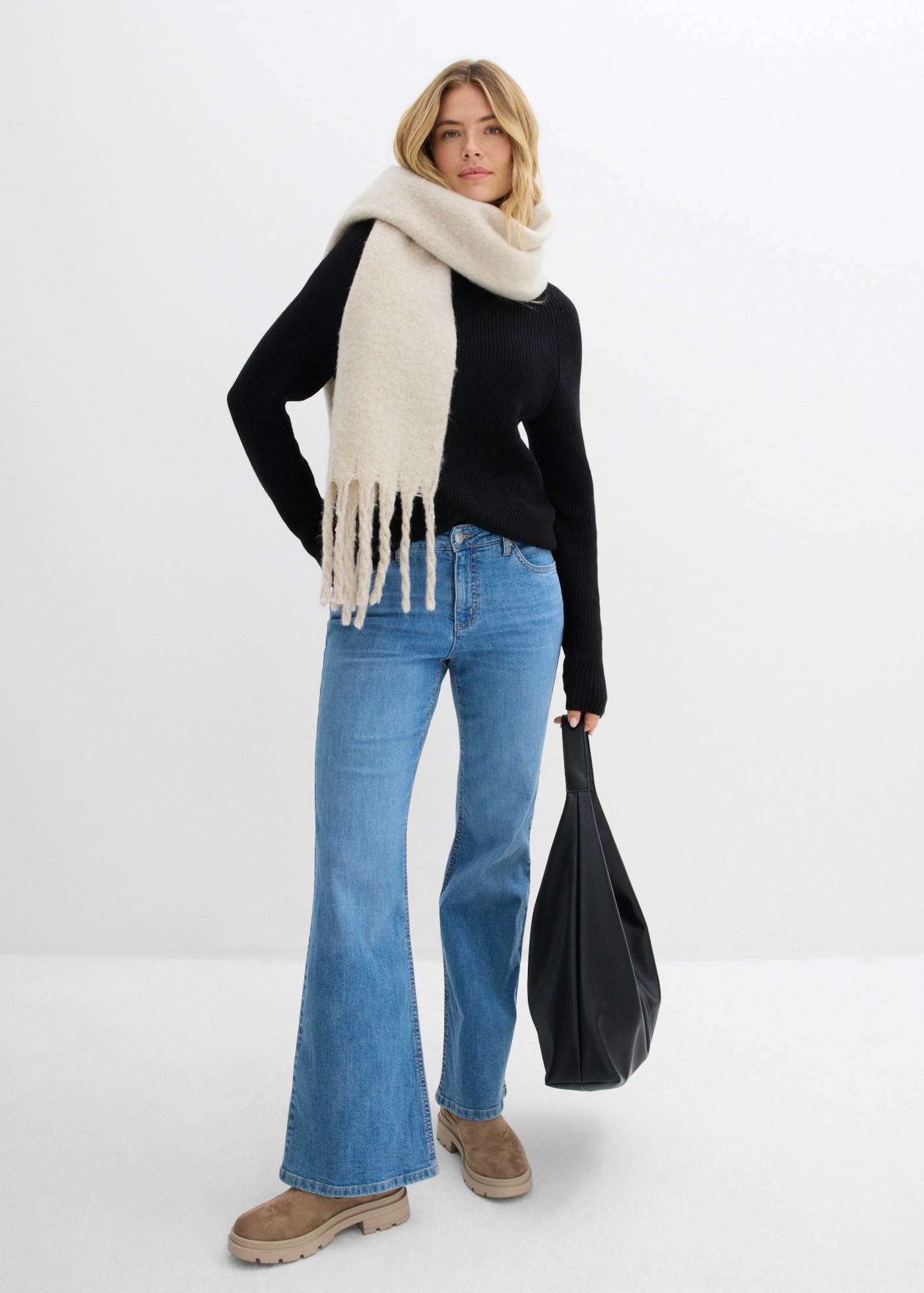 bonprix Strickpullover aus reiner Baumwolle, Loose Fit, mit Stehkragen, im Casual Stil