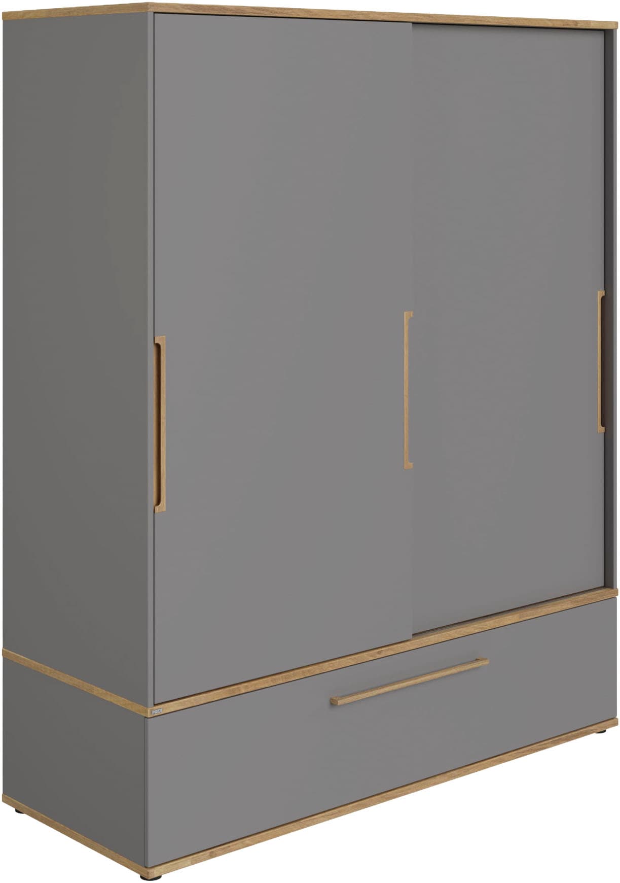 PAIDI Schiebetürenschrank "STIENE in Beige oder Grau, 2 Türen und 1 Schublade mit Soft-Close" B/H/T ca. 164/200/62cm, mit Kleiderstangen+Einlegeböden, Kleiderschrank mit Massivholzgriffen