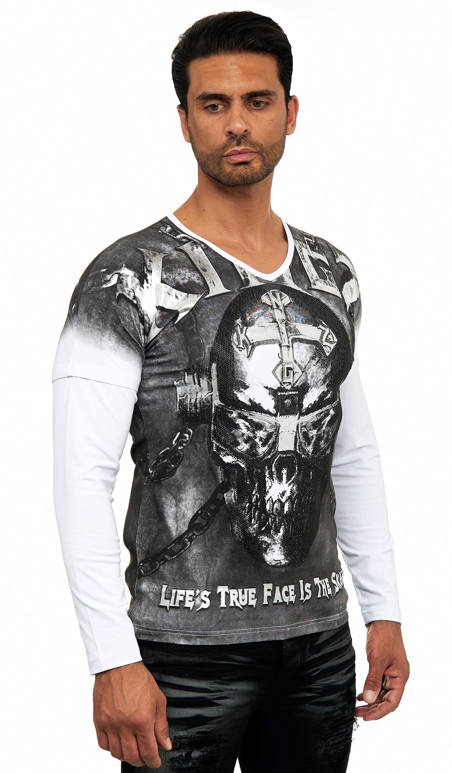 KINGZ Langarmshirt, mit coolem Totenkopf Print