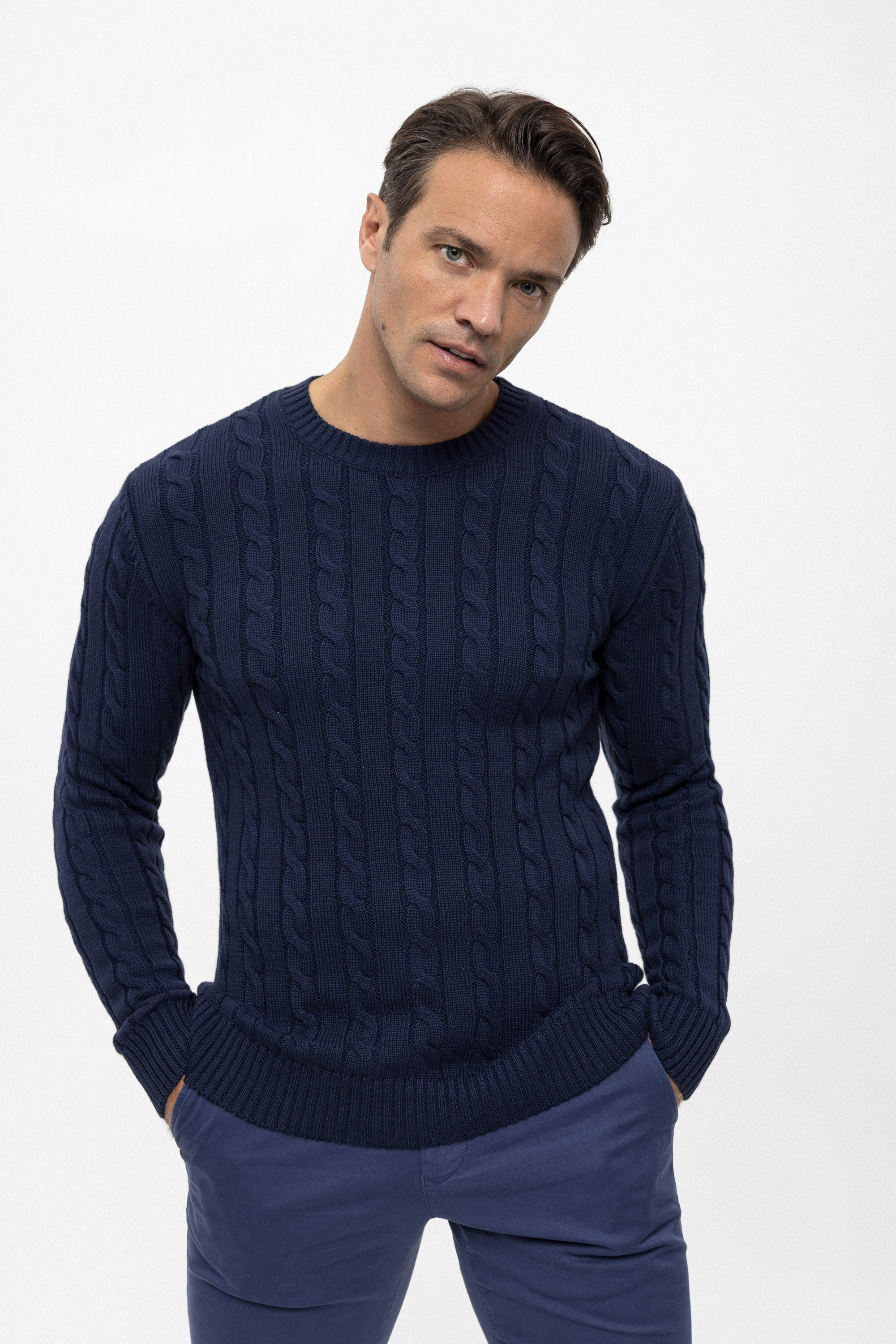 Felix Hardy Rundhalspullover "Pullover mit Rundhalsausschnitt aus Kabelstrick"