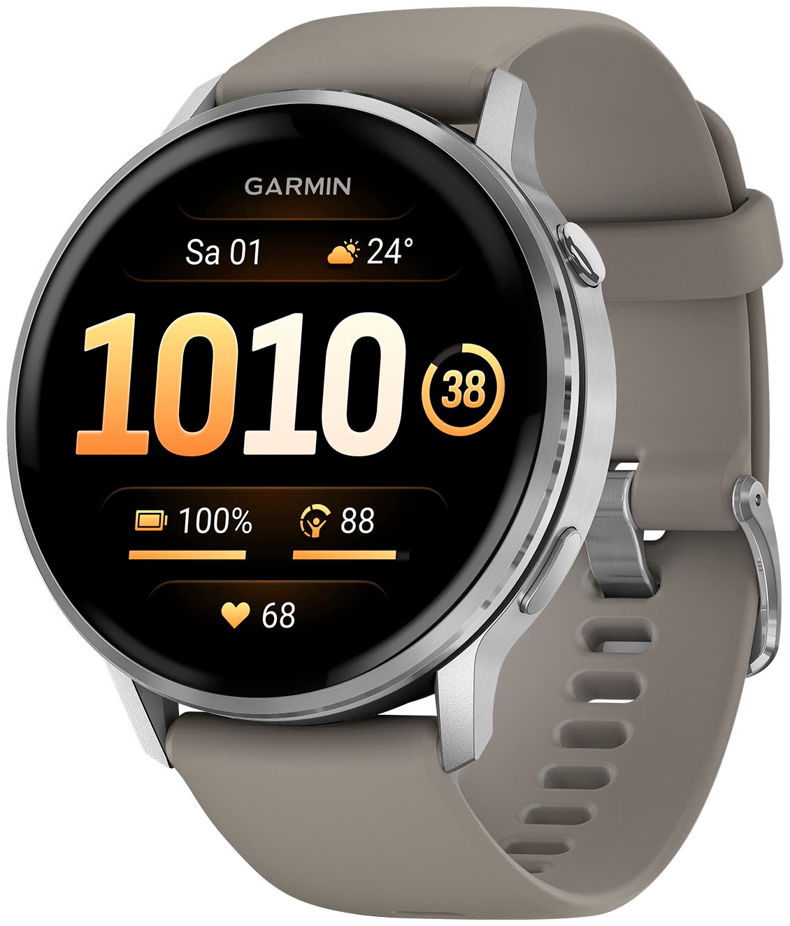 Garmin Venu® - 45 Mm Schwarz/ Mit Schnellwechsel-Silikon-Armband 22 Mm Grau Größe 4 Silber - Image 3