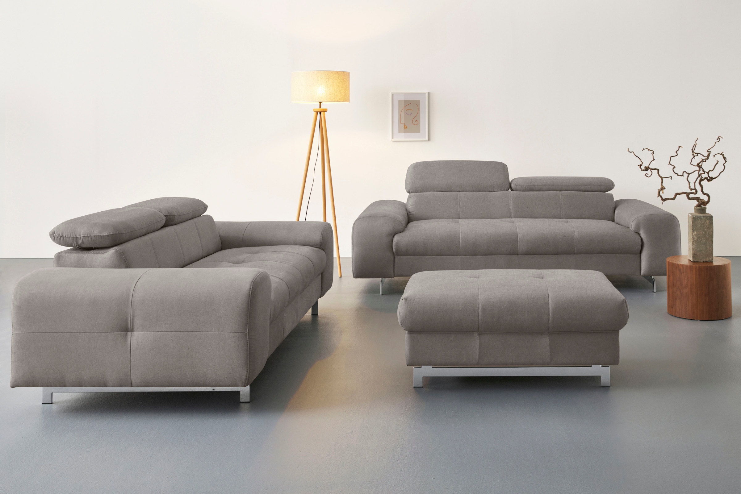 COTTA 3-Sitzer »Chef«, Big-Sofa mit Kopfteilverstellung, edle Metallkufen